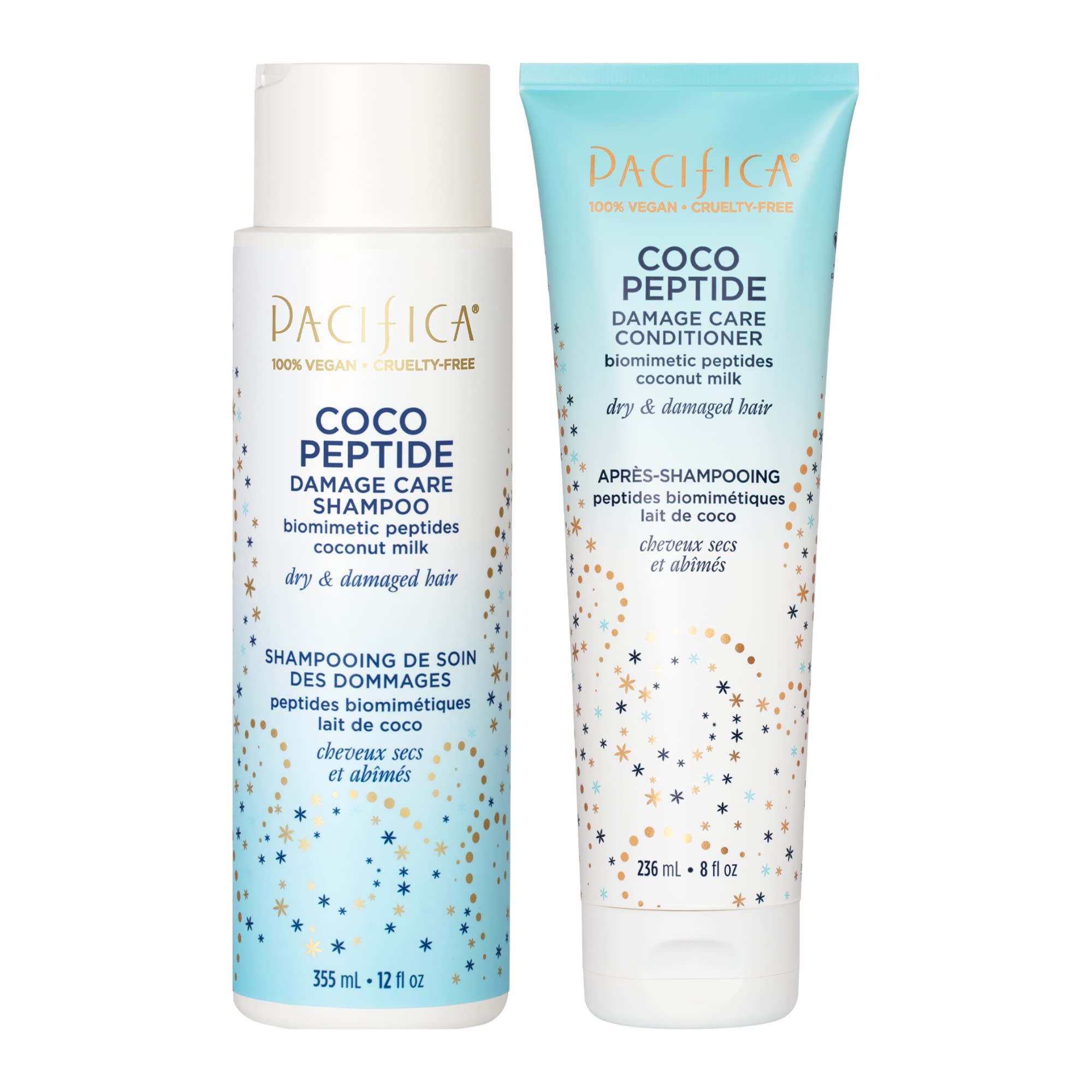 **Pacifica Coco Peptide Damage Repair Shampoo & Conditioner Set – Vegan Collagen & Peptides for Dry, Damaged Hair – Sulfate-Free, Clean, Dermatologist-Tested – Perfect for Split Ends & Breakage – Ideal for Daily Hair Care & Post-Color Treatment**