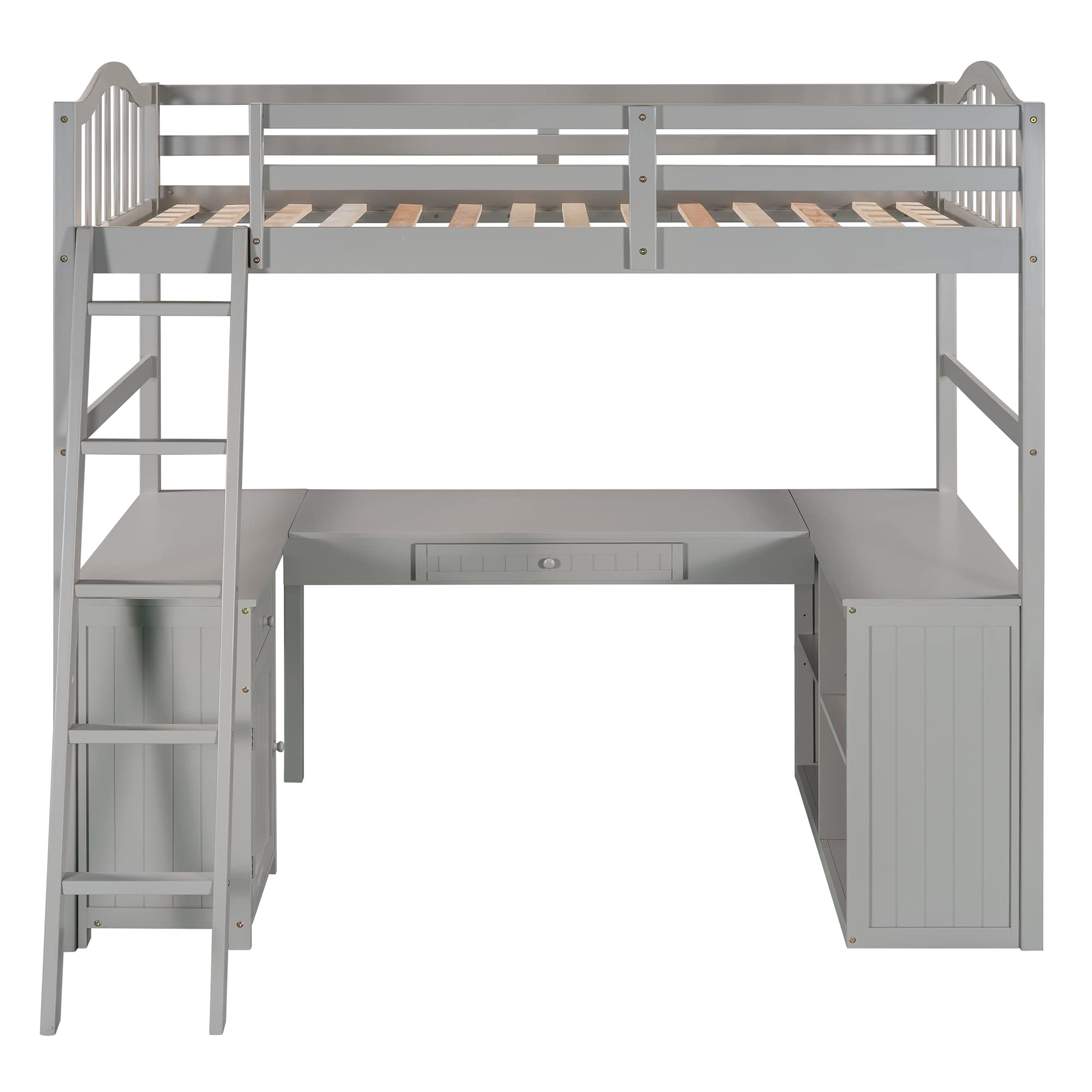 Harper & Bright Designs Twin Size Loft Bed with Desk, Storage Drawers, Cabinet & Shelves - Sturdy Wooden Loft Bed Frame for Kids, Teens & Adults - Space-Saving Gray Bedroom Furniture for Small Rooms, Dorms & Apartments