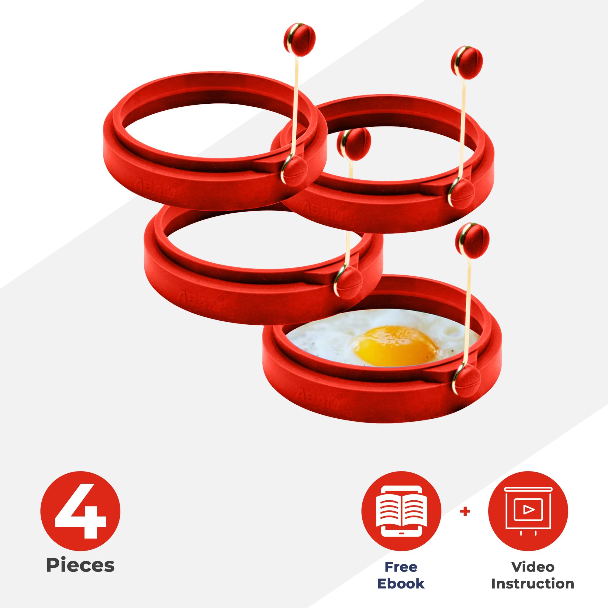 **4 Inch Nonstick Silicone Egg Ring - Blue Round Pancake Mold for Breakfast Sandwiches, Omelets, Burgers & More (Pack of 4) | Includes Free e-Book | Perfect for Home Cooking, Meal Prep & Camping**