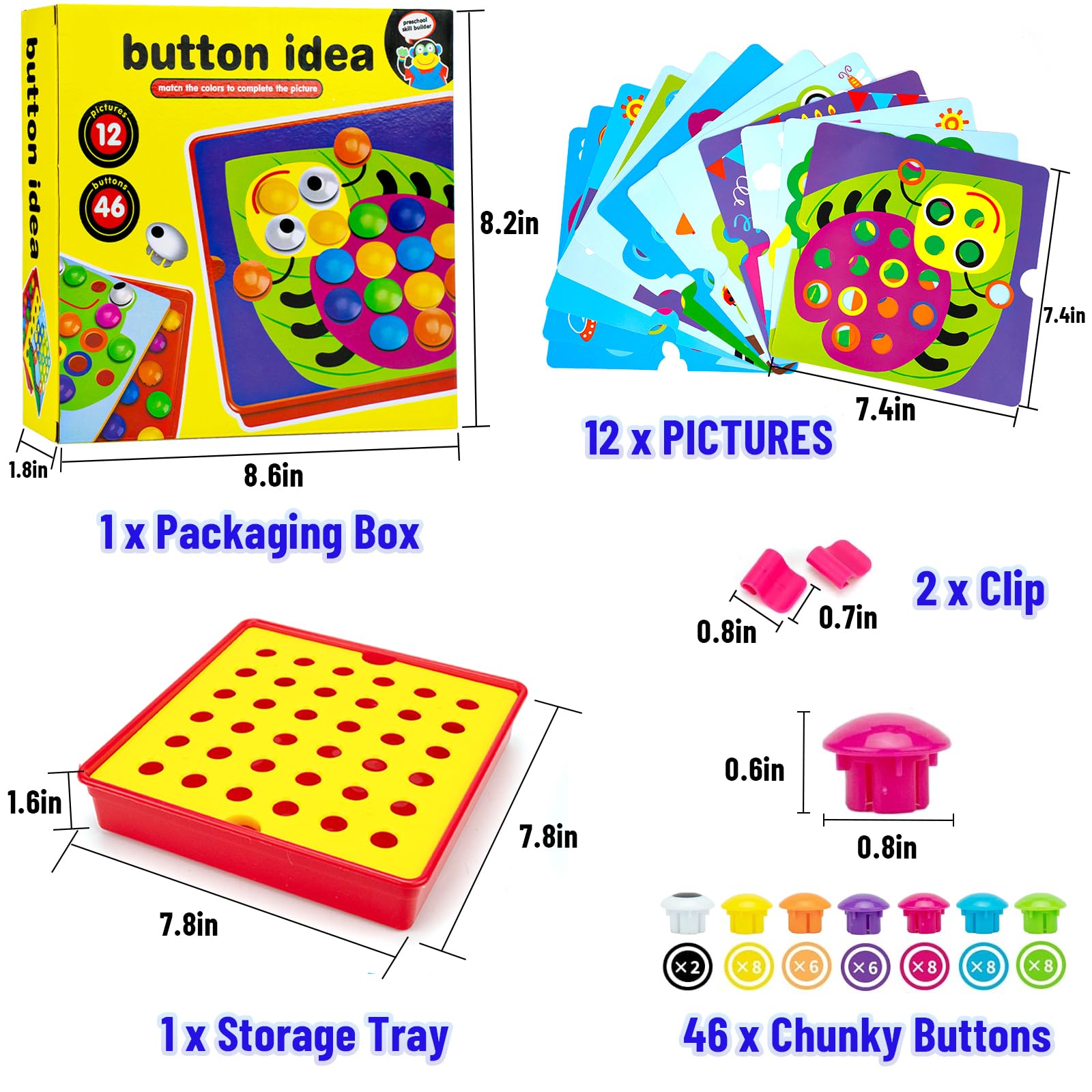 Colorful Button Art Toys for Toddlers 3-5 | Early Learning Pegboard for Fine Motor Skills | Perfect Preschool Activity & Gift