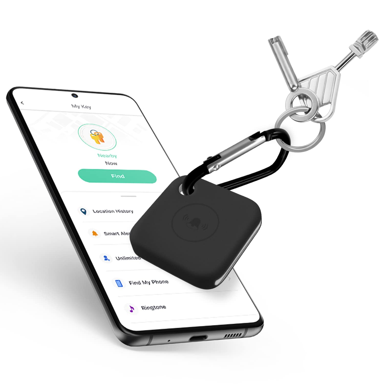Silicone Case for Tile Mate Tracker - Shockproof Cover with Carabiner (Black) - Perfect for Keys & Bags