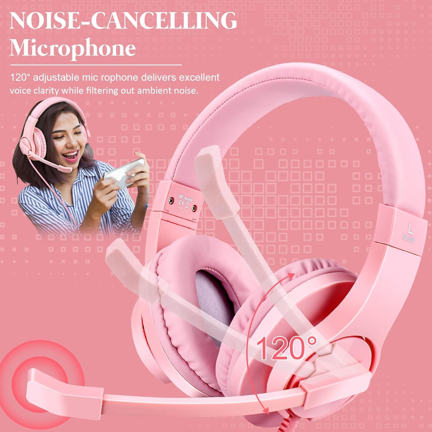 DIWUER Wireless Gaming Headset for Xbox One, PS4, PS5, Nintendo Switch - Noise Cancelling Over-Ear Headphones with Mic, Bass Surround Sound - Compatible with PC, Laptop, Smartphones (Pink) - Perfect for Gaming, Streaming & Online Meetings