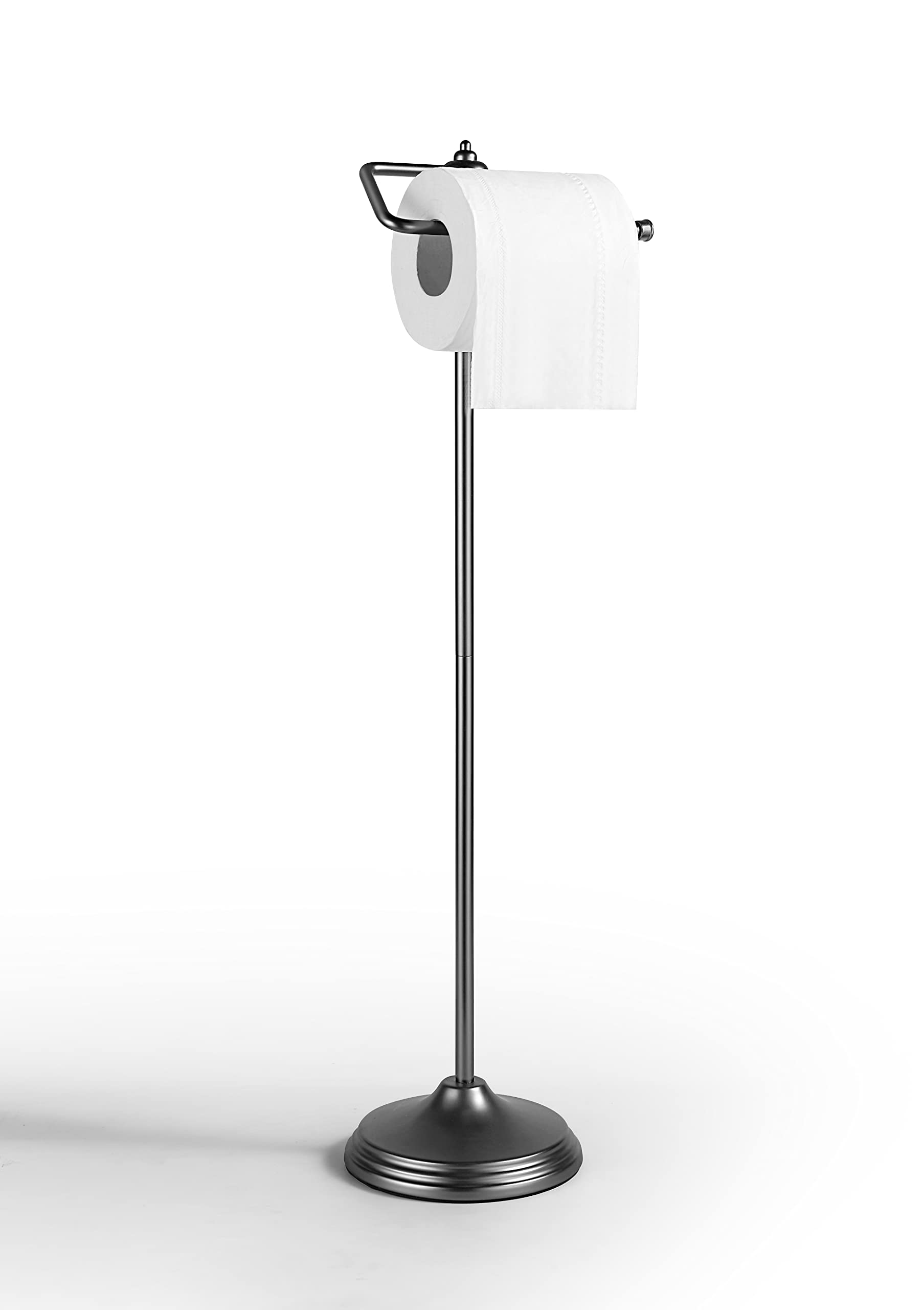 SunnyPoint Free Standing Toilet Paper Holder Stand with Reserve Storage - Black Nickel Bathroom Tissue Dispenser for Home, Office & Guest Restrooms