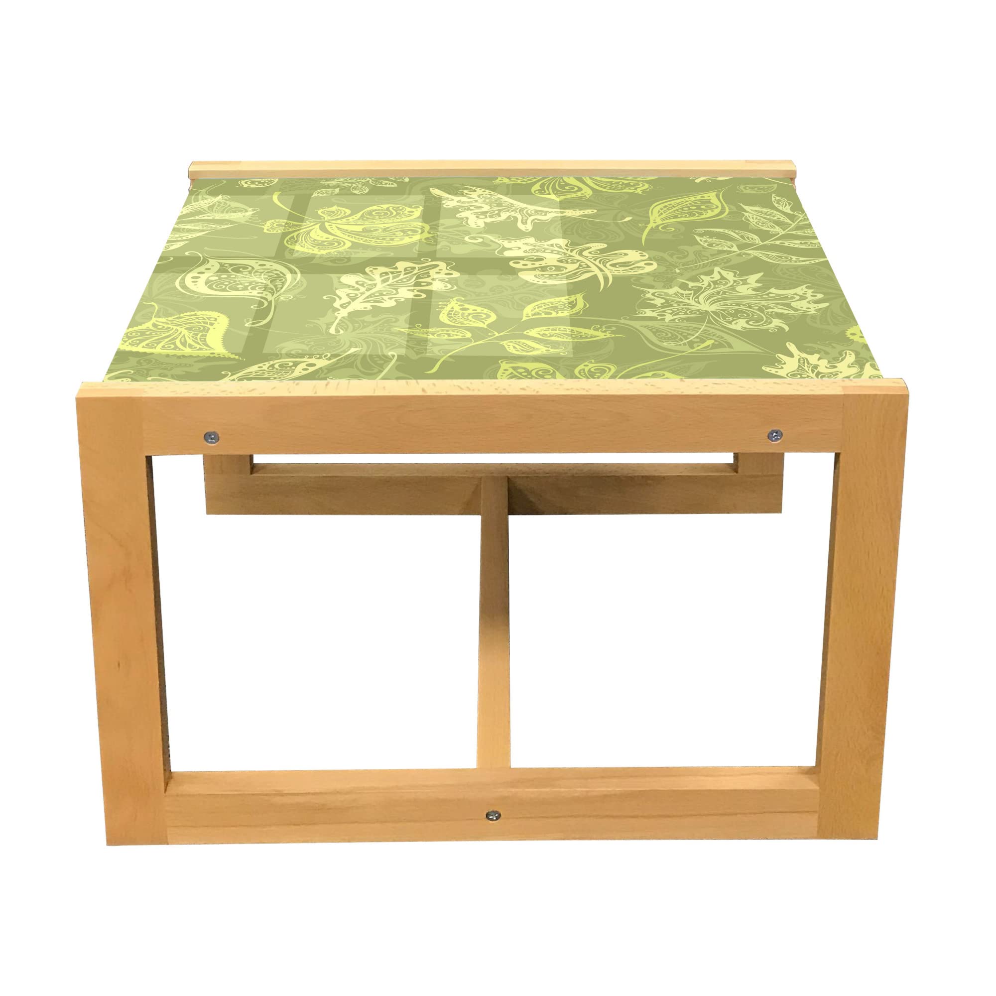 Ambesonne Green Olive Leaf Coffee Table - Acrylic Glass Top with Wooden Frame for Office, Dorm, Living Room - Small Modern Center Table for Home Decor, Plant Lovers