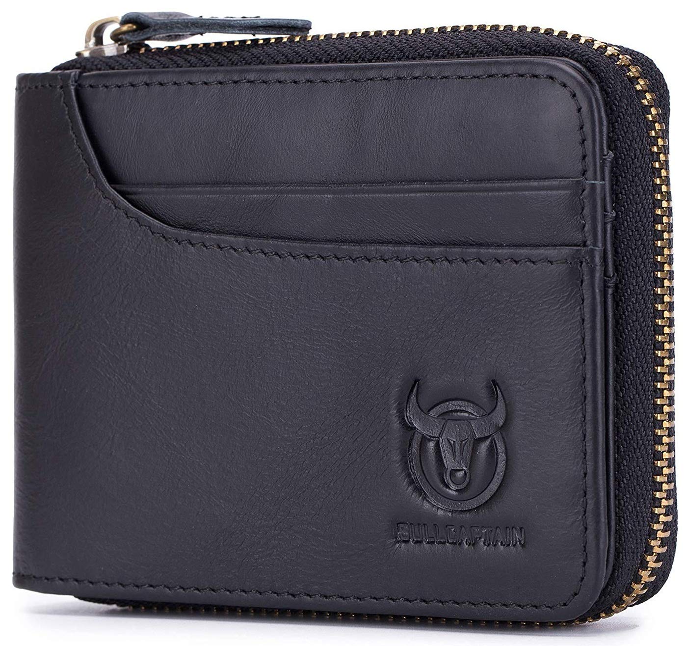 BULLCAPTAIN Genuine Leather Men's RFID Blocking Bifold Wallet - Slim Anti-Theft Credit Card Holder for Travel & Everyday Use