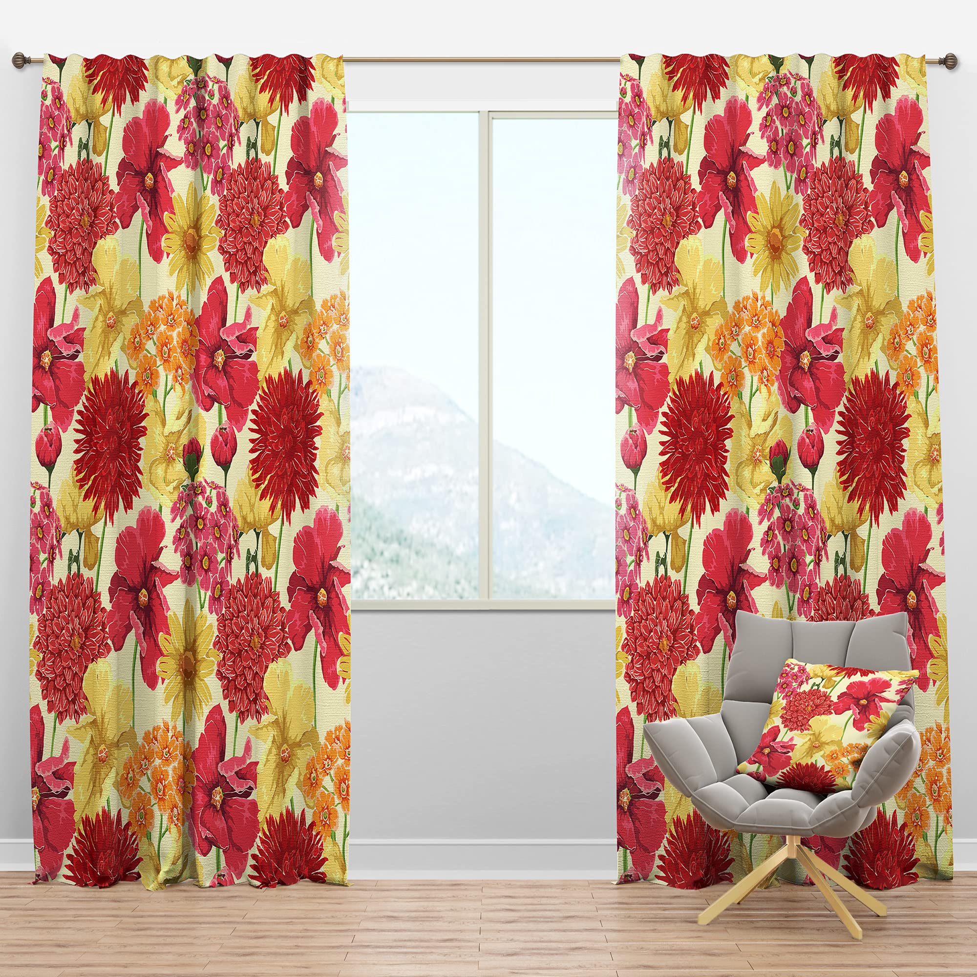 DesignQ Blackout Curtains with Red, Pink & Yellow Floral Pattern - Thermal Insulated Room Darkening Drapes for Bedroom & Living Room (52x90 Inches, Single Panel) - Perfect for Light Blocking, Privacy & Energy Efficiency