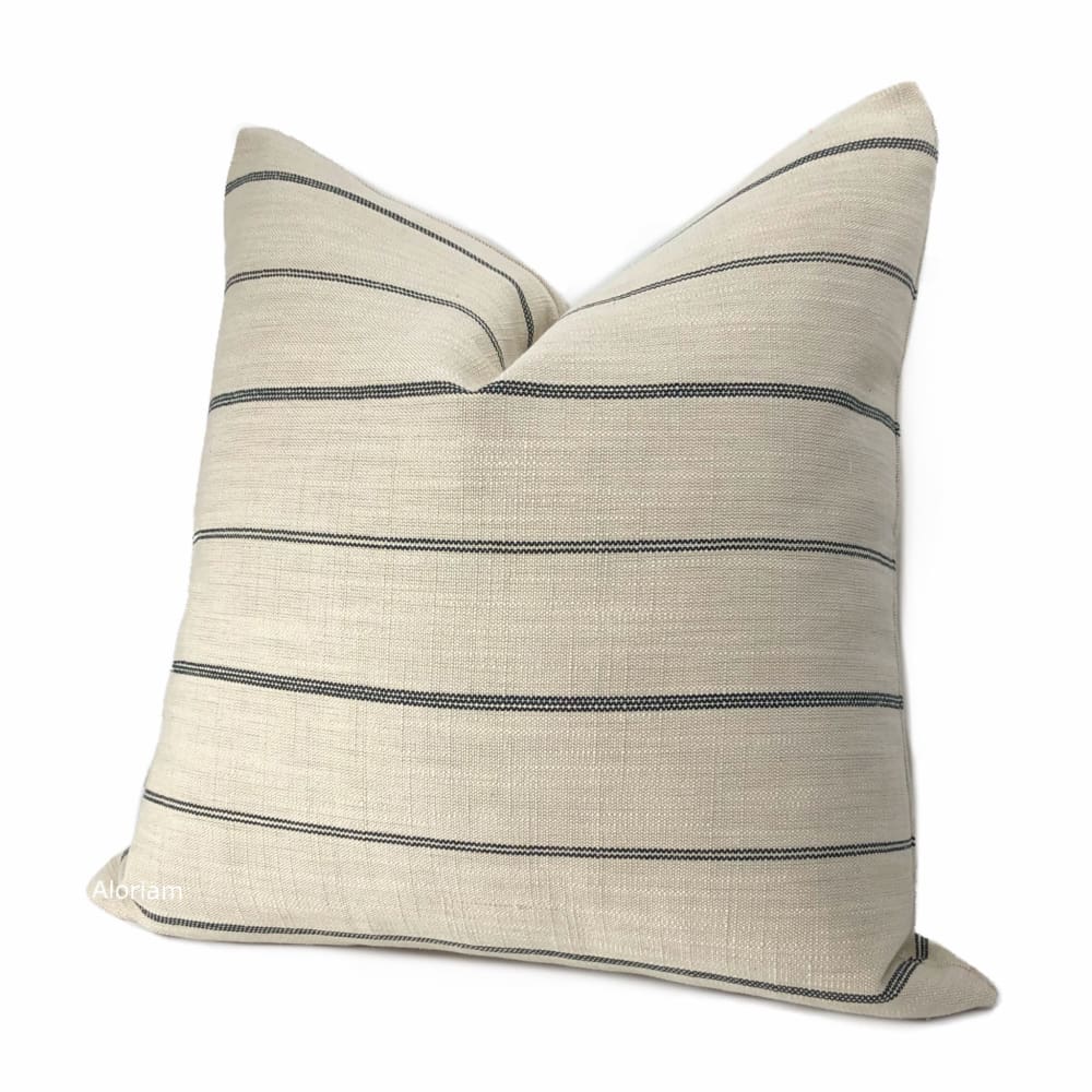 Modern Farmhouse Stripe Pillow Cover - Black & Beige Cotton Linen Blend - Perfect for Sofa, Bed, Couch Decor - Cozy Home Accent