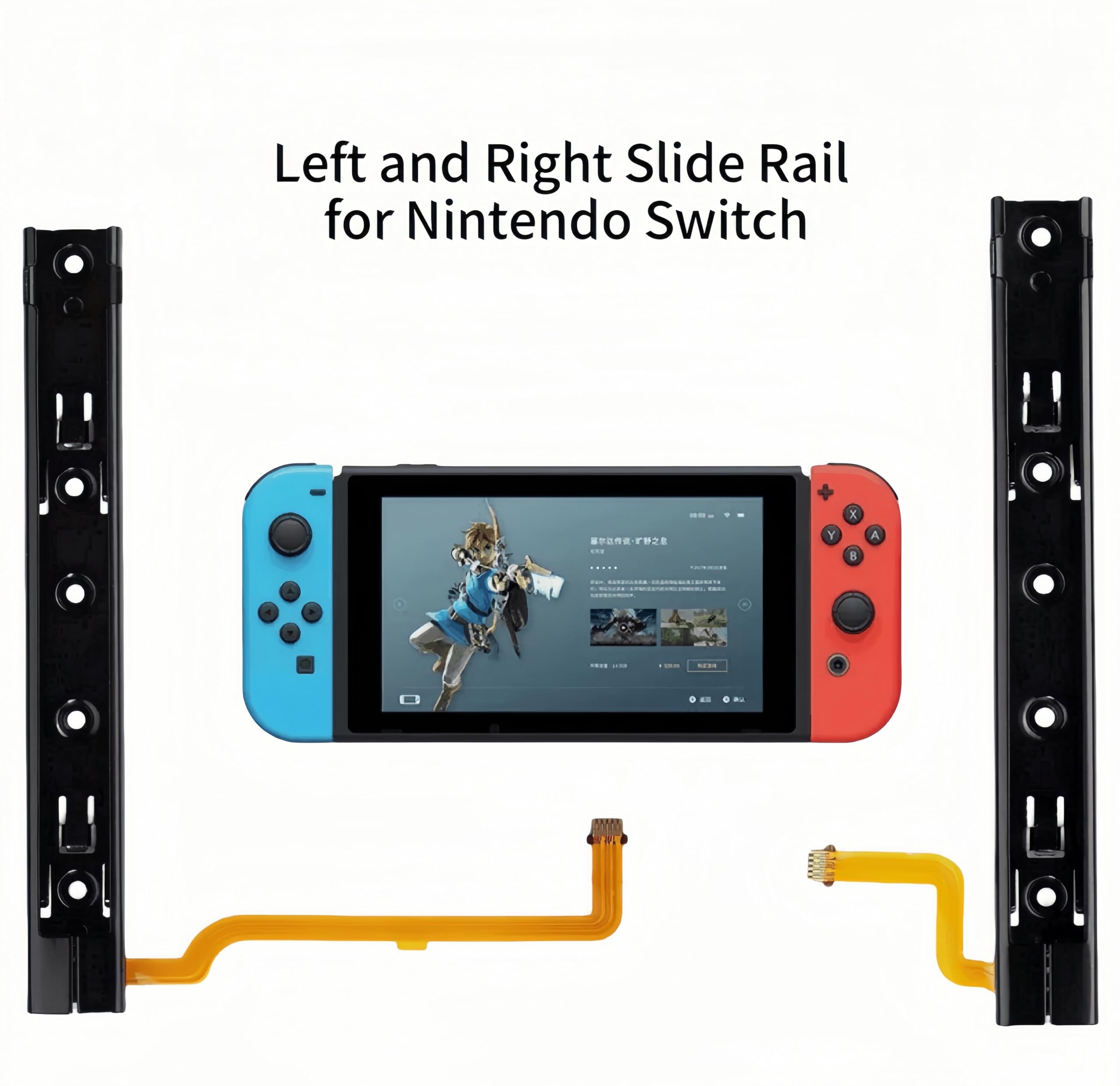Nintendo Switch Slide Rail Bracket Replacement - Left & Right Console Rail with Sensor Cable, Flex Cable & Screws for NS Switch Repair | Gaming Accessories for DIY Console Maintenance & Joy-Con Controller Fix