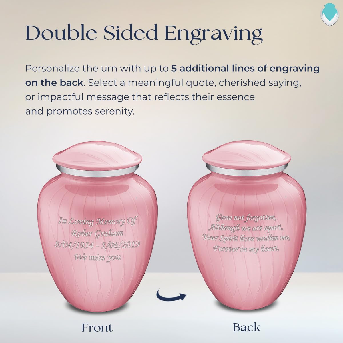 Personalized Cremation Urns for Human Ashes - Large Pearl Light Pink Funeral Urn for Adults with Double Side Engraving | Holds 200 lbs | Memorial Keepsake for Loved Ones | Perfect for Home Display or Burial Ceremony