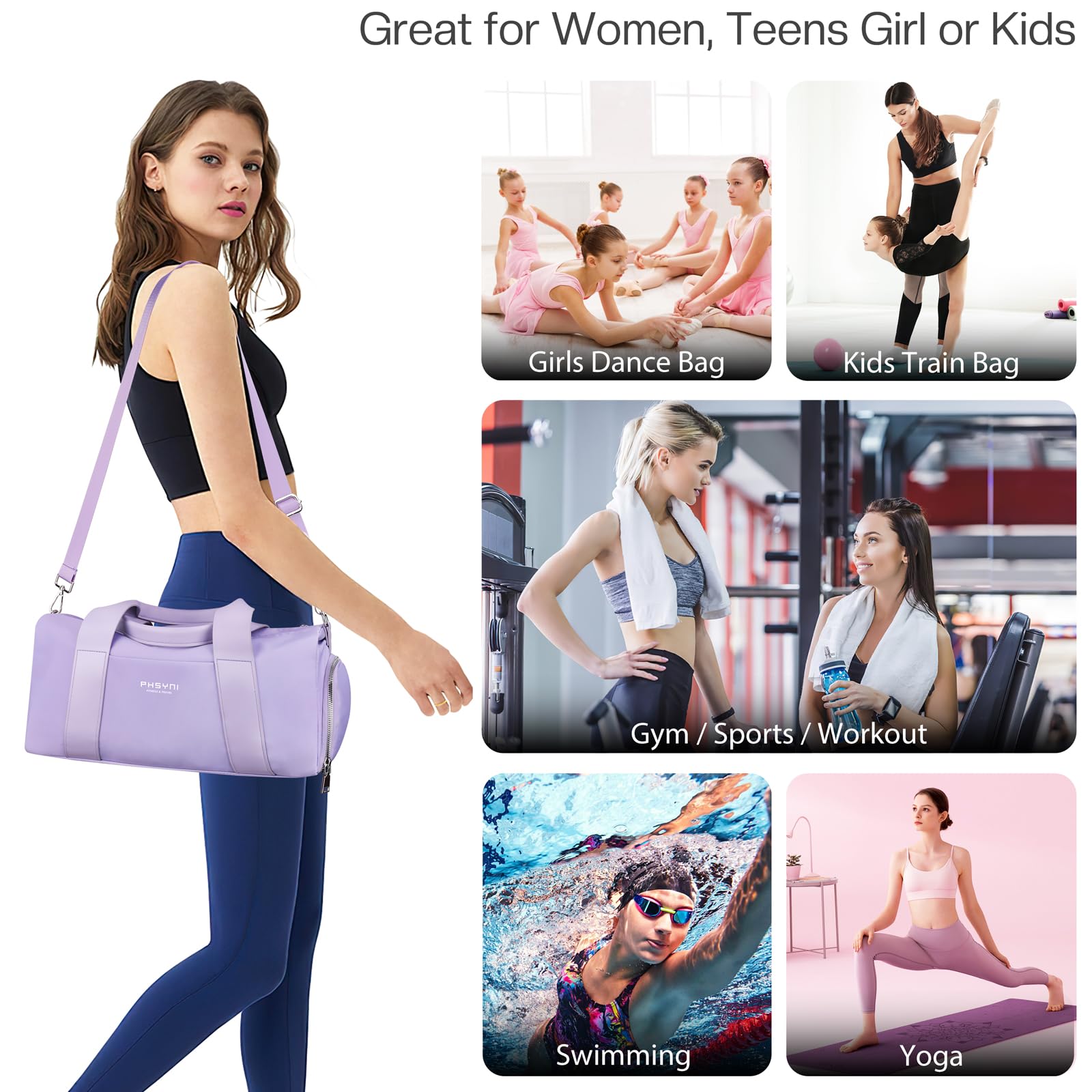 Small Sports Gym Bag for Women, Girls & Kids - 16