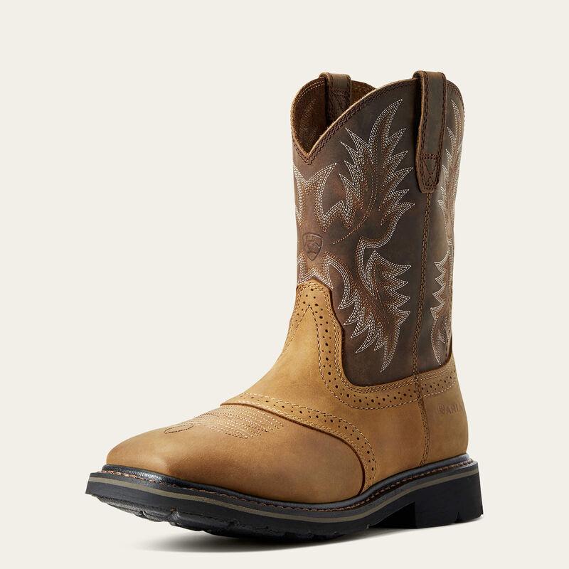 Sierra Wide Square Toe Work Boots for Men - Comfortable Safety Shoes with Aged Bark Leather - Perfect for Construction, Warehouse & Outdoor Work
