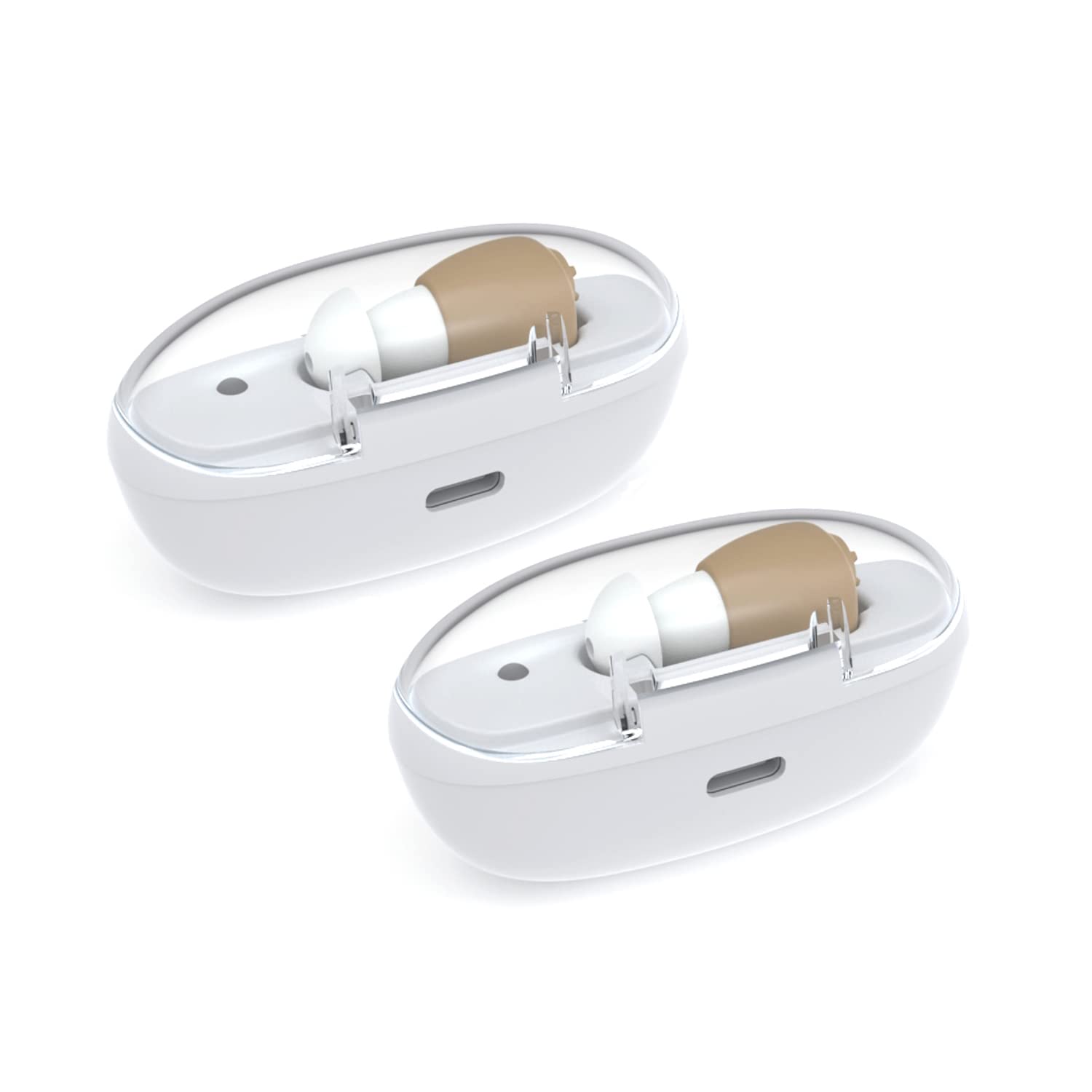 Rechargeable Hearing Aid Amplifier for Seniors - ITC Sound Amplifier with 2 Interchangeable Devices for Left or Right Ear (Beige) | Perfect for TV Watching, Conversations & Outdoor Activities