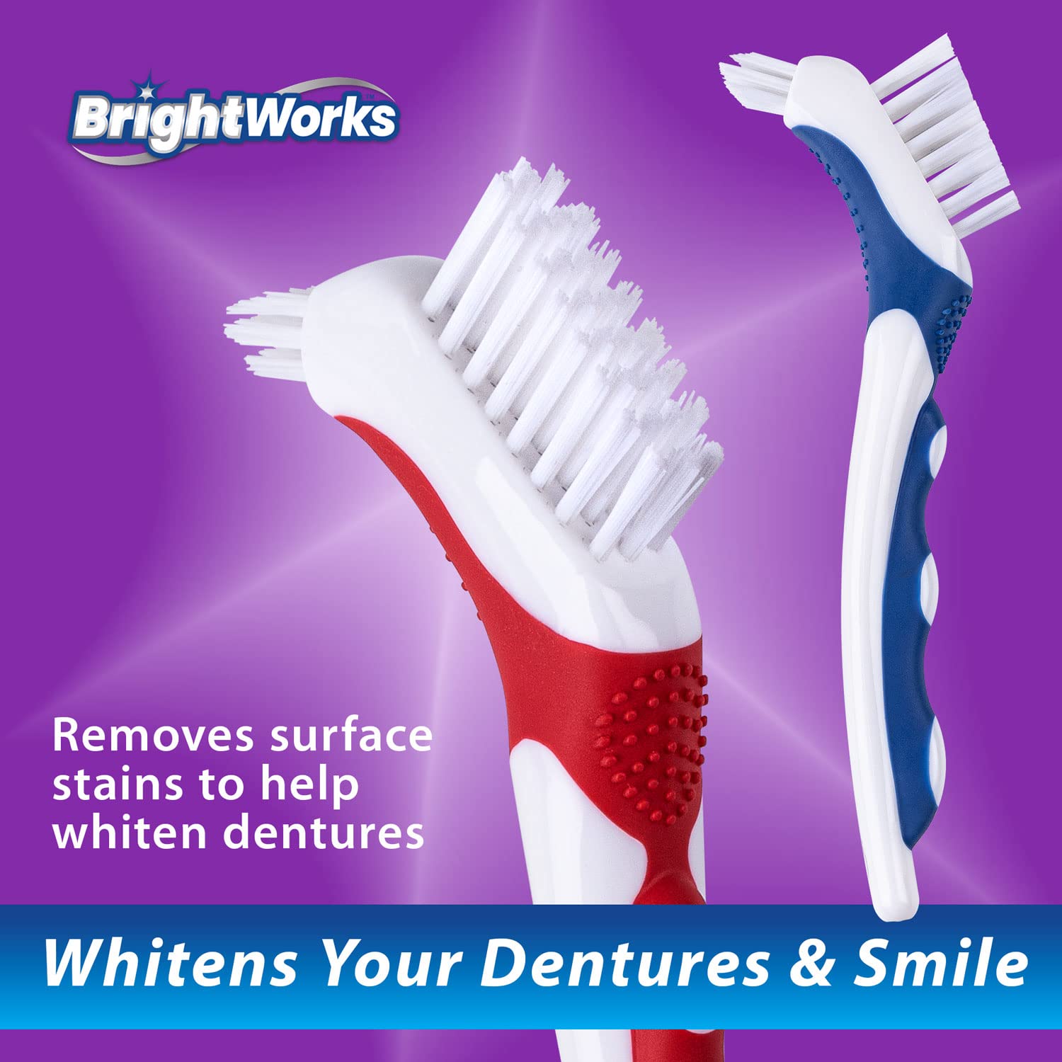 Premium Denture Brush with Dual-Action Bristles - Gentle Cleaning for Dentures & Partials - 3-Pack Manual Denture Cleaner Brush - Perfect for Daily Dental Care & Travel Hygiene