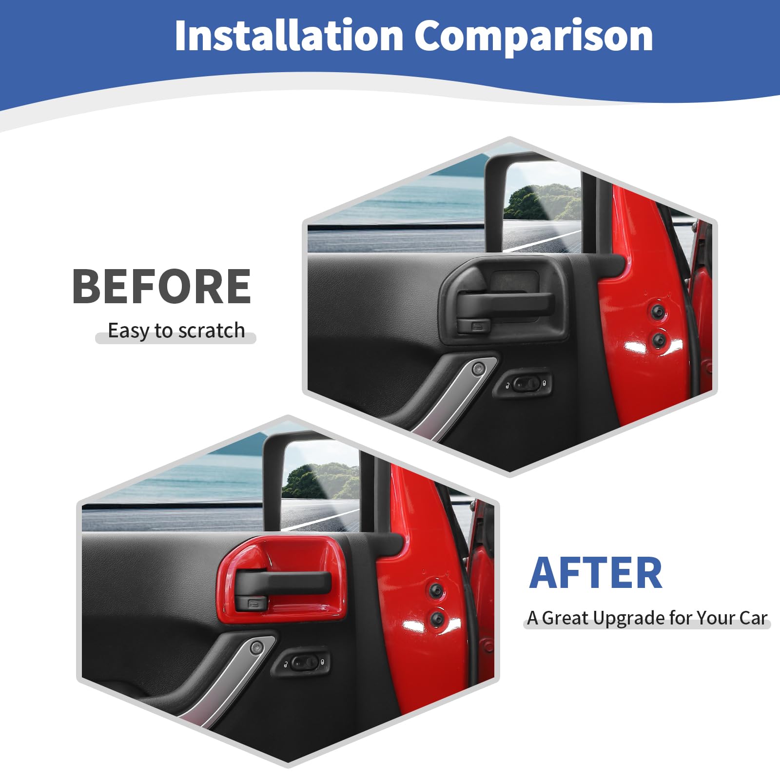 Jeep Wrangler JK JKU 2011-2017 Inner Door Handle Cover Bowl Trim - RT-TCZ Red Interior Accessories (4pcs) - Perfect for Off-Roading & Interior Customization
