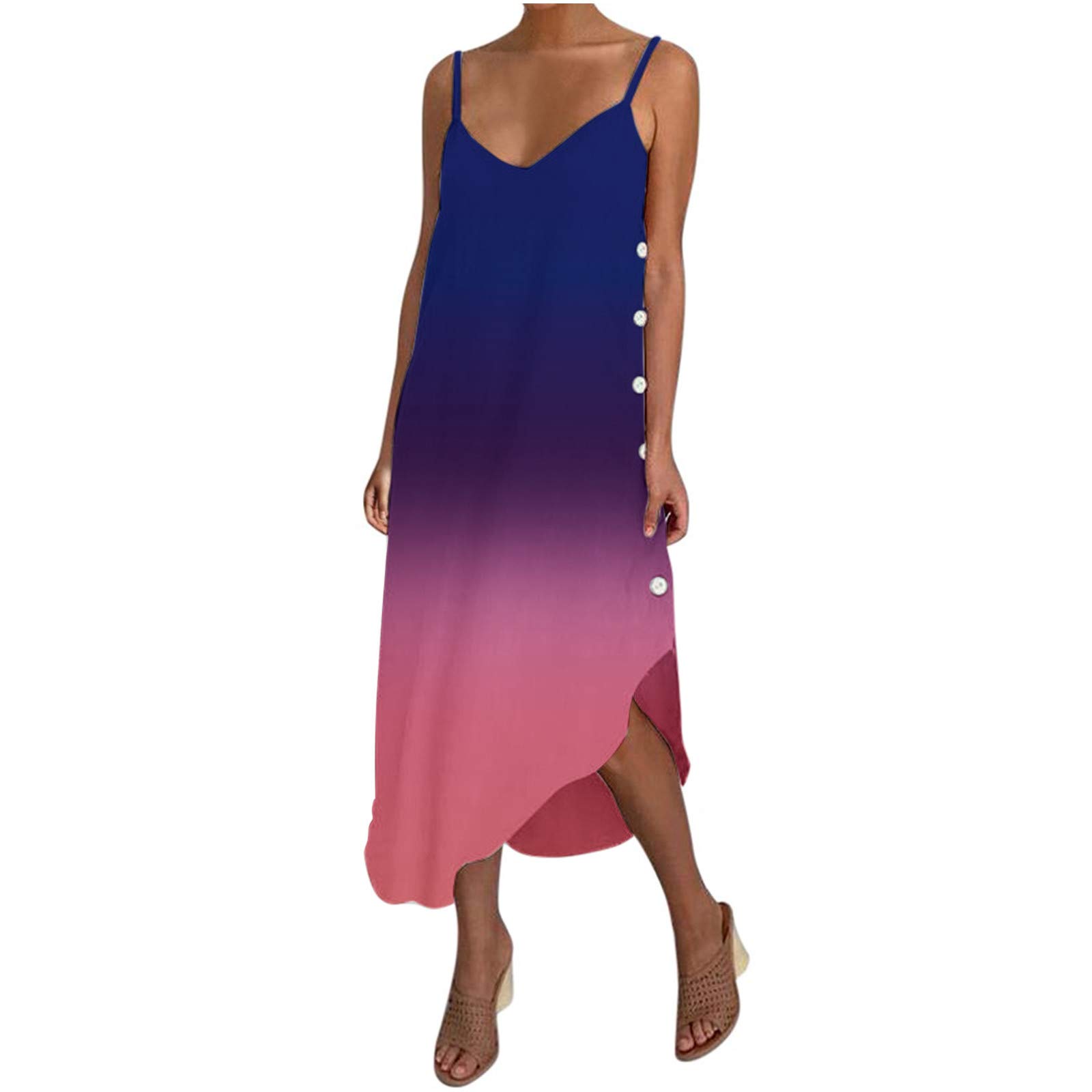 UYTOGOFE Women's Sling Dresses - Gradient Color Low Cut Irregular Casual Maxi Dress, Cotton Summer Beach Dress for Women | Perfect for Beach Vacations, Date Nights & Outdoor Parties