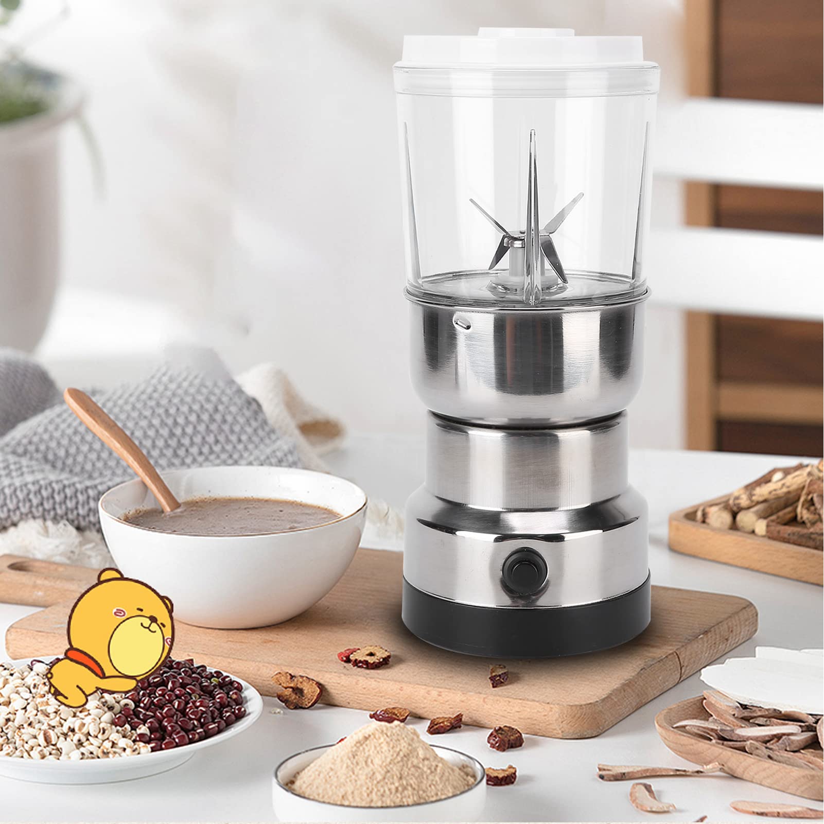 Electric Grain Grinder & Coffee Bean Grinder - 300W Stainless Steel Powder Grinder Machine for Herbs, Grains, Nuts | Automatic Grain Mill Grinder with US Plug 110V | Perfect for Home Kitchen, Coffee Shops & Baking