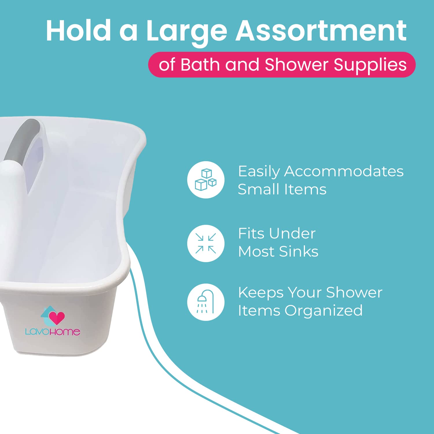 LavoHome White Bath Caddy Organizer with Divided Compartments & Handles - Large Cleaning Tote for Storing Bathroom Accessories, Cleaning Supplies | Perfect for Shower Organization, Spa Days & Household Cleaning Tasks