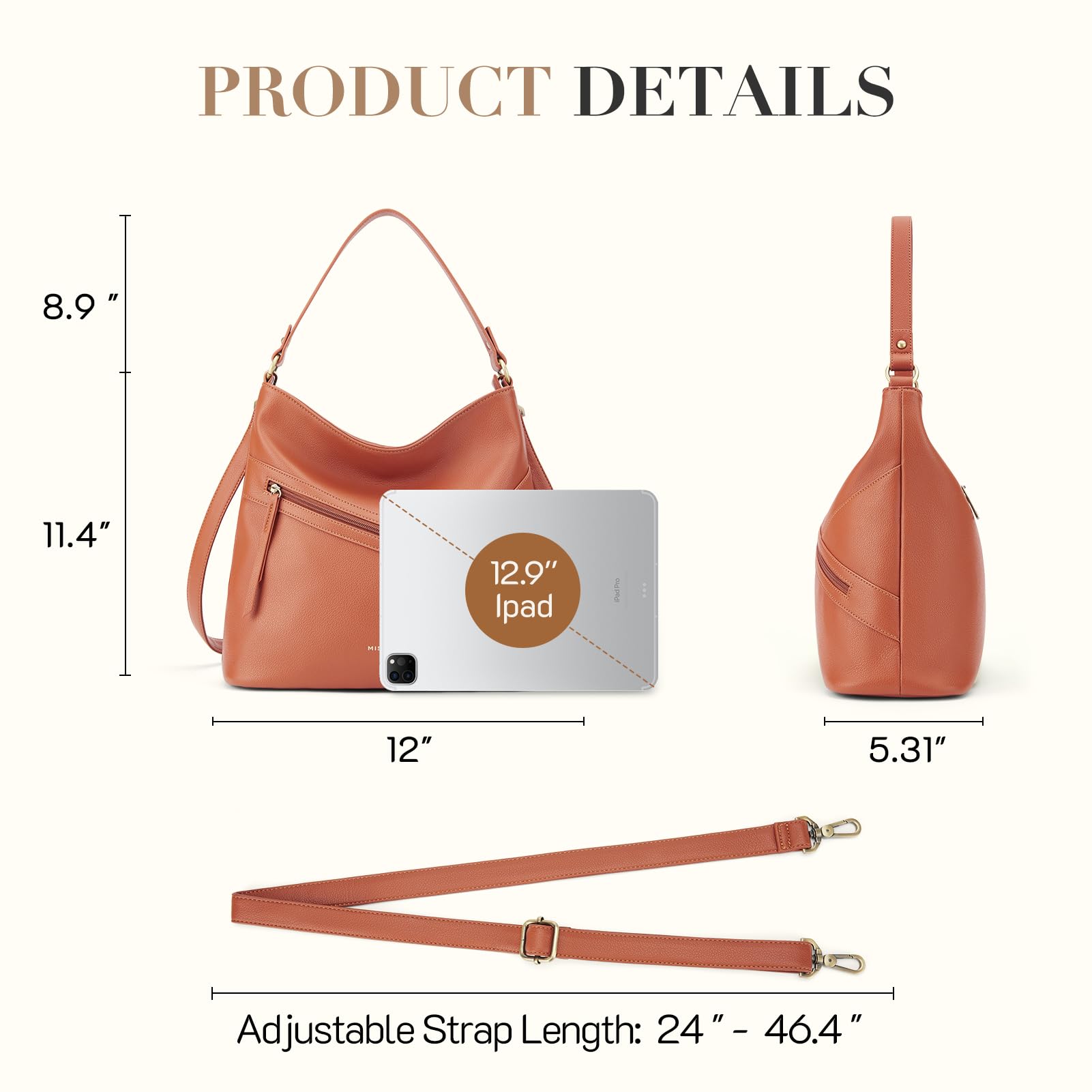 Missnine Women's Hobo Bag - Top Handle Handbag with Zipper Pocket - Stylish Crossbody Purse for Work, Travel & Everyday Use