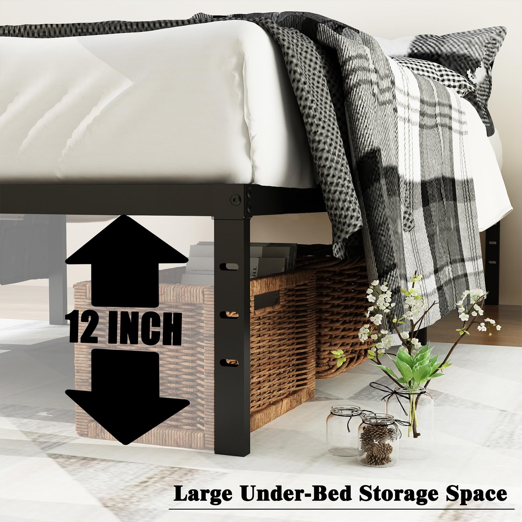 14 Inch Heavy Duty Queen Bed Frame - Sturdy Metal Platform with Steel Slat Support, No Box Spring Needed, Easy Assembly & Noise Free - Perfect for Master Bedrooms, Guest Rooms & Apartments