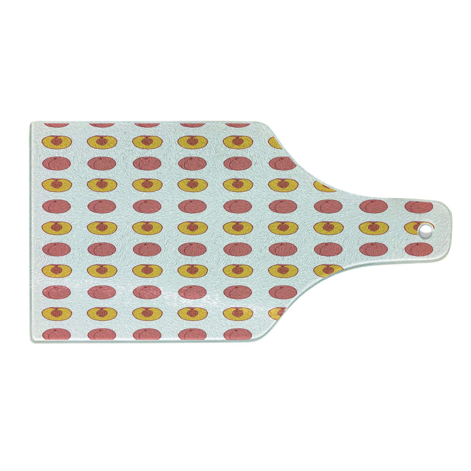 Ambesonne Peach Themed Tempered Glass Cutting Board - Decorative Wine Bottle Shape with Summer Fruit Print - White Coral Earth Yellow - Perfect for Kitchen Prep, Charcuterie Serving & Wine Pairing