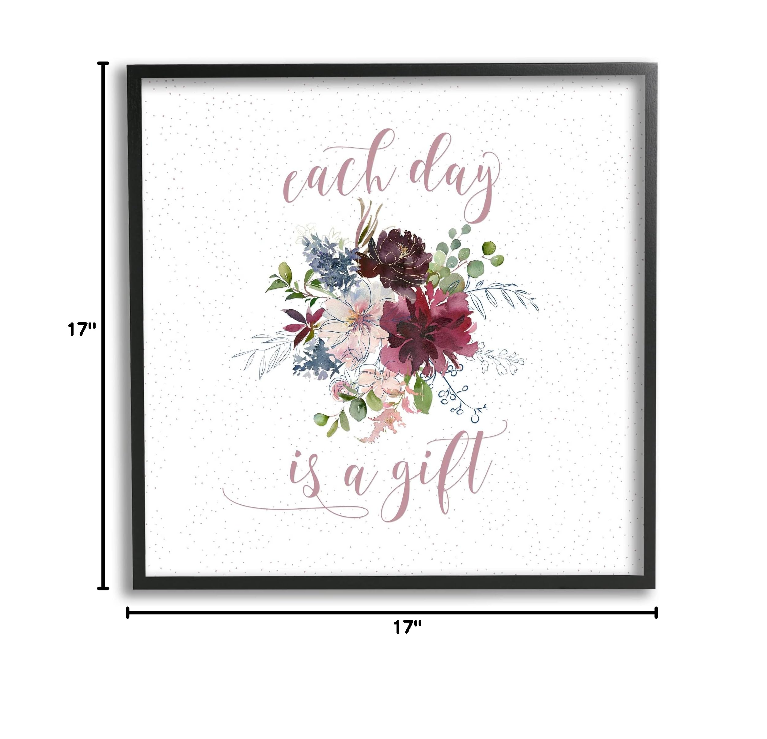Stupell Industries Minimalist Floral Calligraphy Quote Wall Art - 'Each Day is a Gift' by Tara Moss | Perfect for Home Decor, Office, Living Room & Bedroom