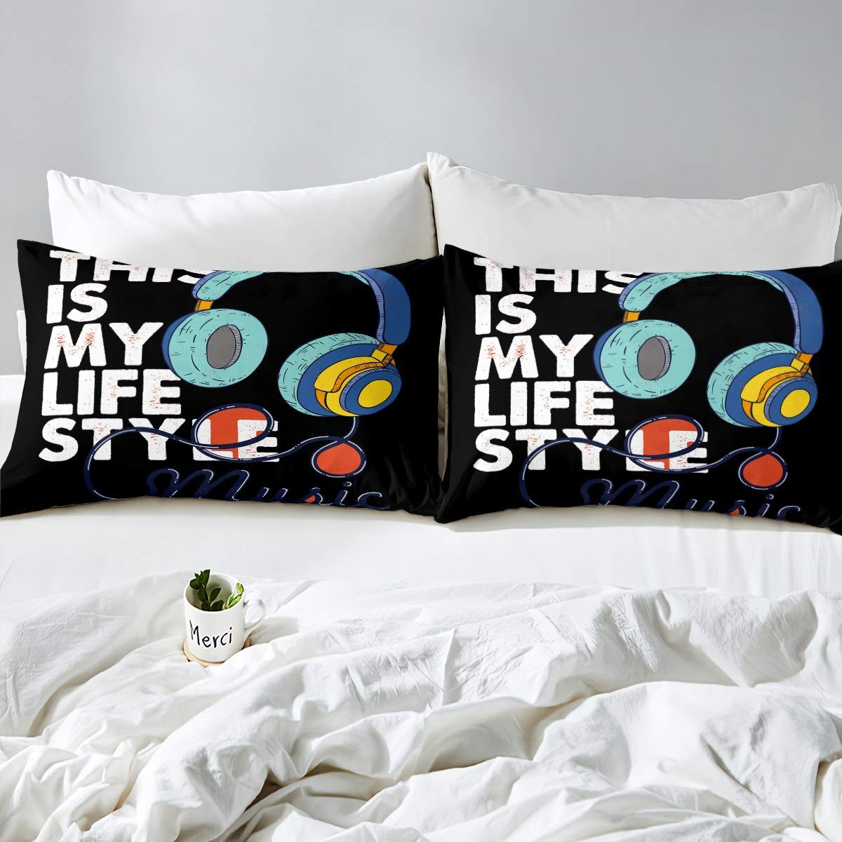 Feelyou Rock Music Theme Duvet Cover Set - Hip Hop Street Culture Bedding for Kids, Boys & Teens - Twin Size 2-Piece Comforter Set - Perfect for Music Lover's Bedroom Decor & Teen Room Makeover
