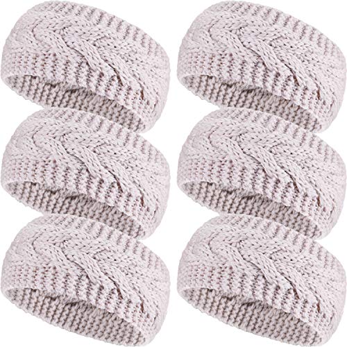 Pangda 6-Pack Women's Cable Knit Winter Headbands - Chunky Ear Warmers for Cold Weather, Outdoor Sports & Daily Wear | Soft Beige Knitted Head Wrap for Running, Skiing & Winter Fashion