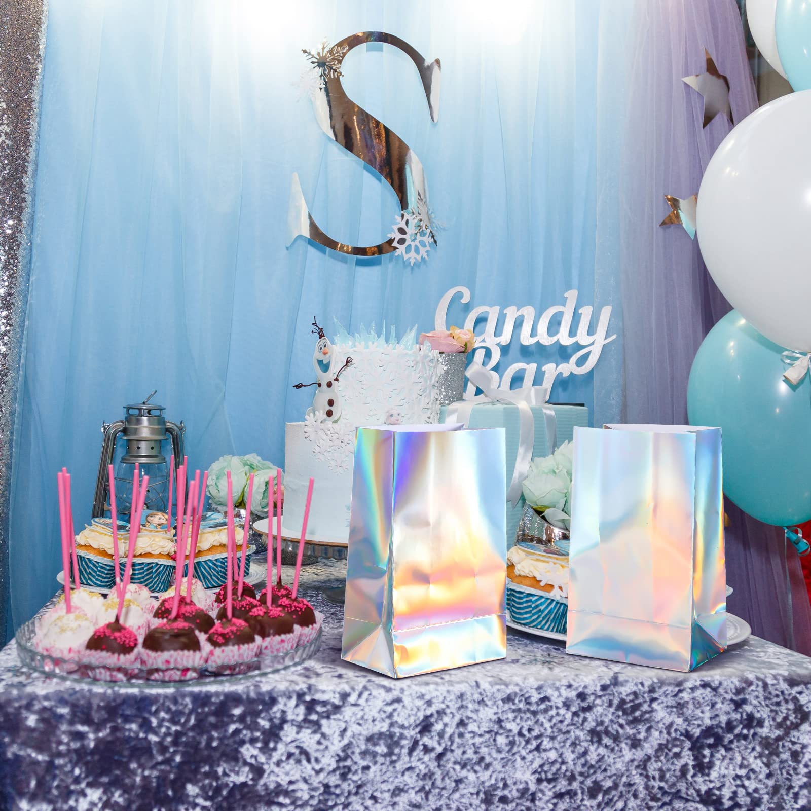 24 Pack 9x5x3 Inch Holographic Foil Gift Bags - Iridescent Party Favor Bags for Wedding, Birthday, Holiday & Special Events | Shimmering Treat Bags for Candy, Gifts & Party Decorations