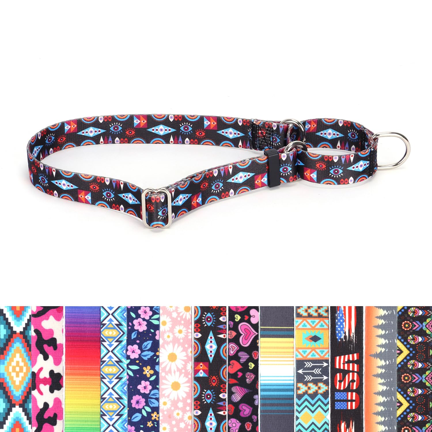 Martingale Dog Collar - No-Slip Escape Proof Choke Free Training Collar for Small Medium Large Dogs | Adjustable Soft Nylon Pet Collar with Evil Eye Design | Perfect for Walking, Training & Outdoor Adventures