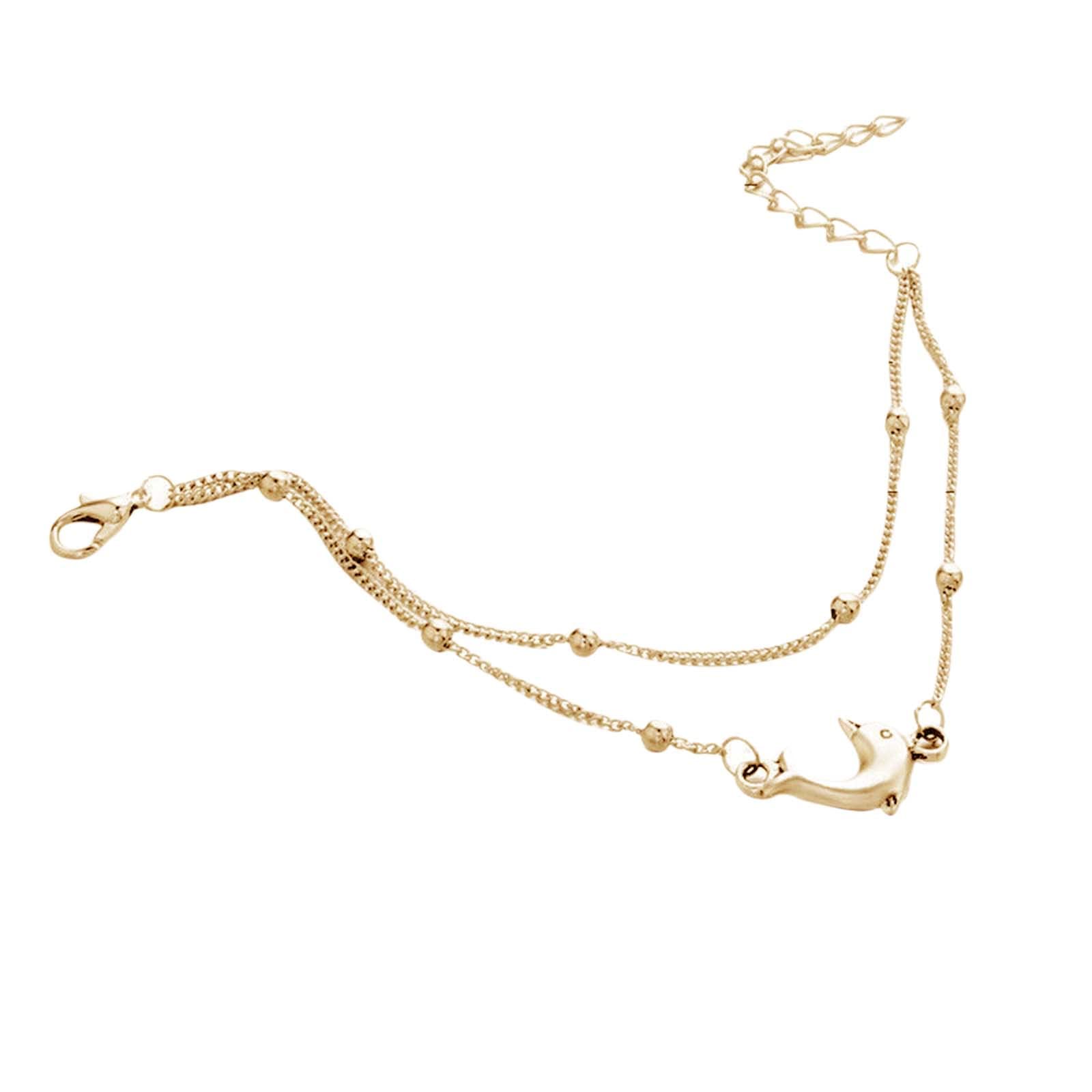Handmade Initial Anklet Bracelet for Women - Dainty Layered Gold Dolphin Ankle Jewelry, Adjustable Beach Anklet - Perfect for Summer, Gifts, and Layered Stacking