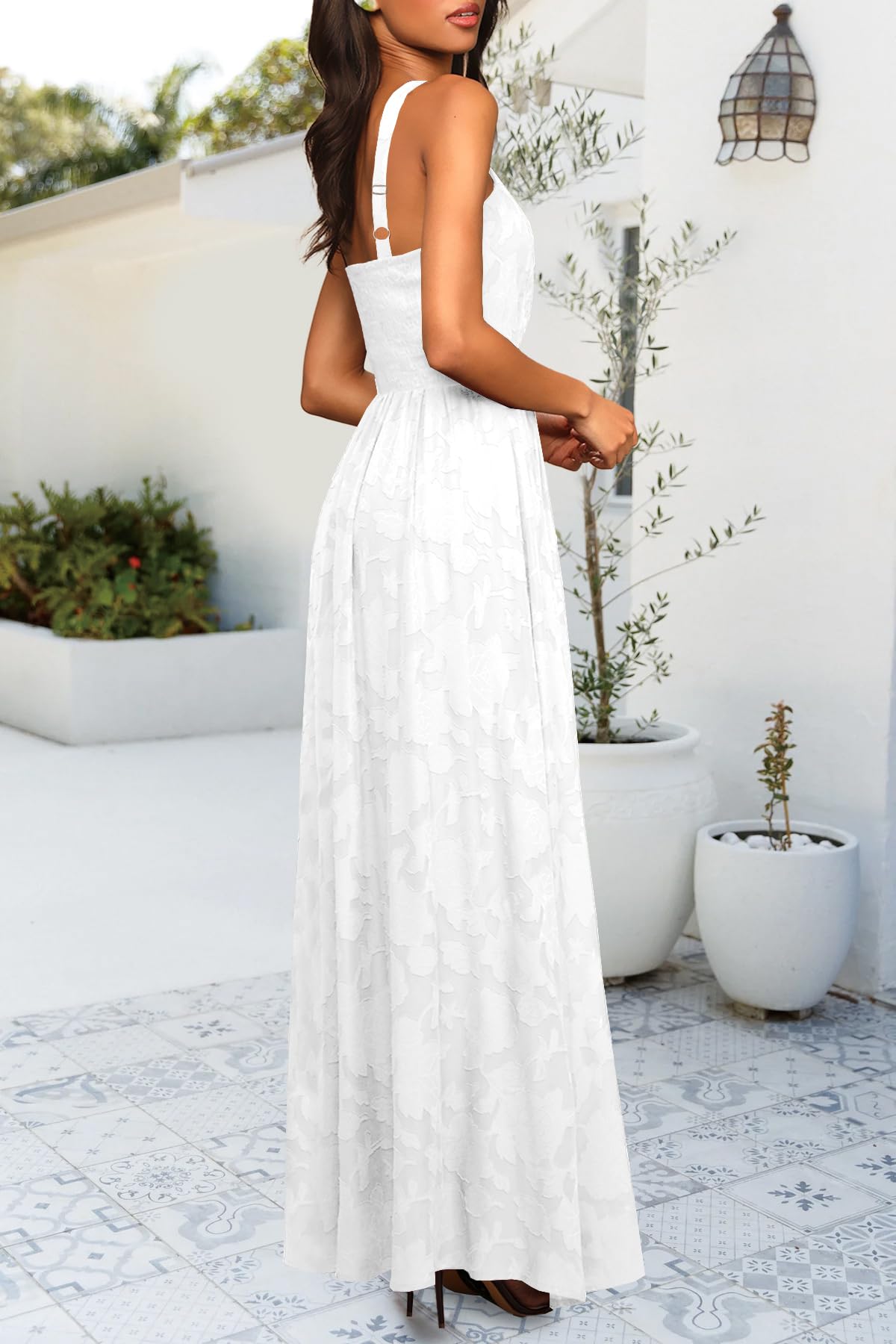 MITILLY Women's Boho Floral Maxi Dress - 2025 Summer Halter Neck Sleeveless Smocked Backless A-Line Flowy Dress with Pockets | Beach Wedding, Vacation, Party Outfit