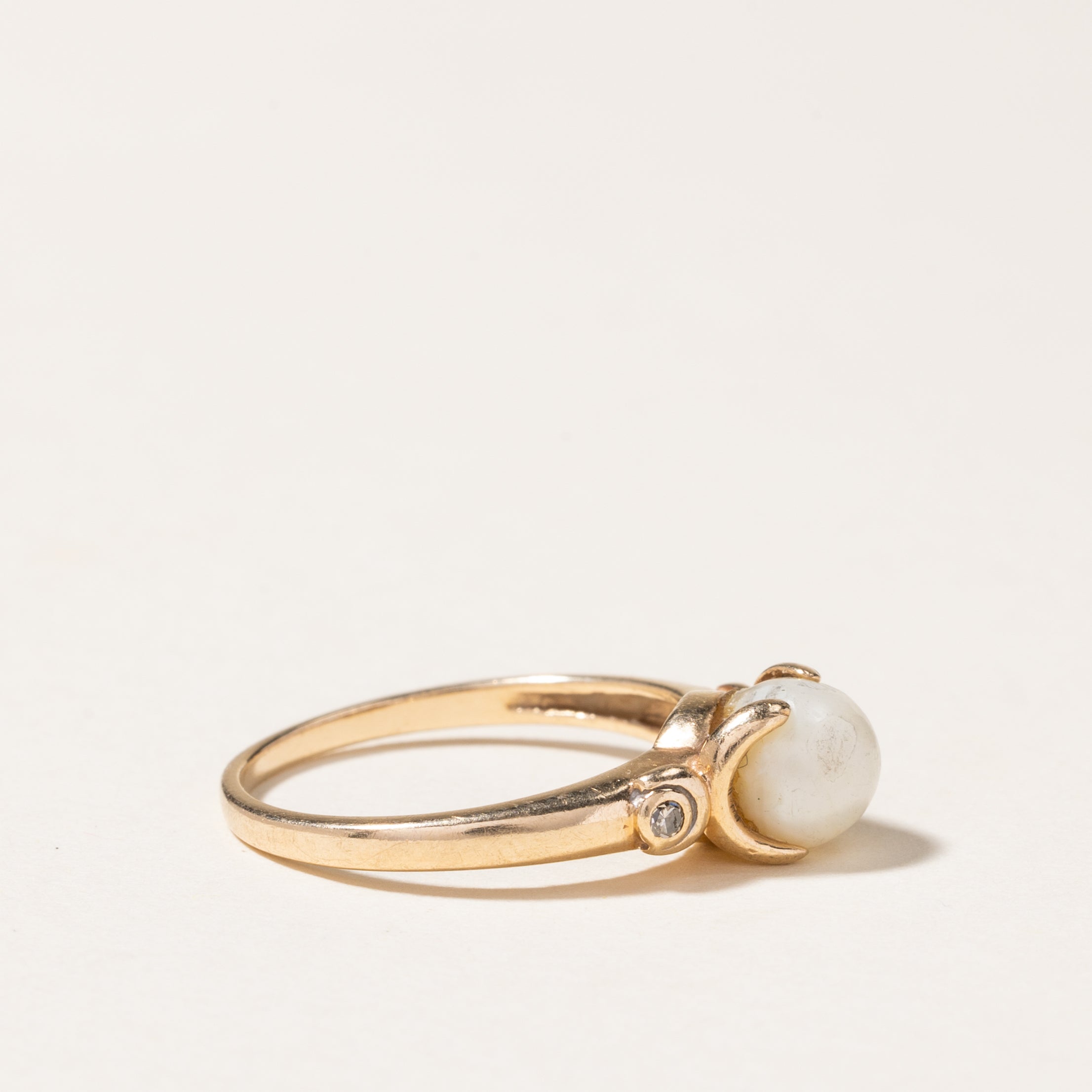 Pearl and Diamond Ring - 6.30mm Round Cut, 0.03 Carat Total Weight, Size 6.75 - Elegant Jewelry for Weddings, Anniversaries & Special Occasions