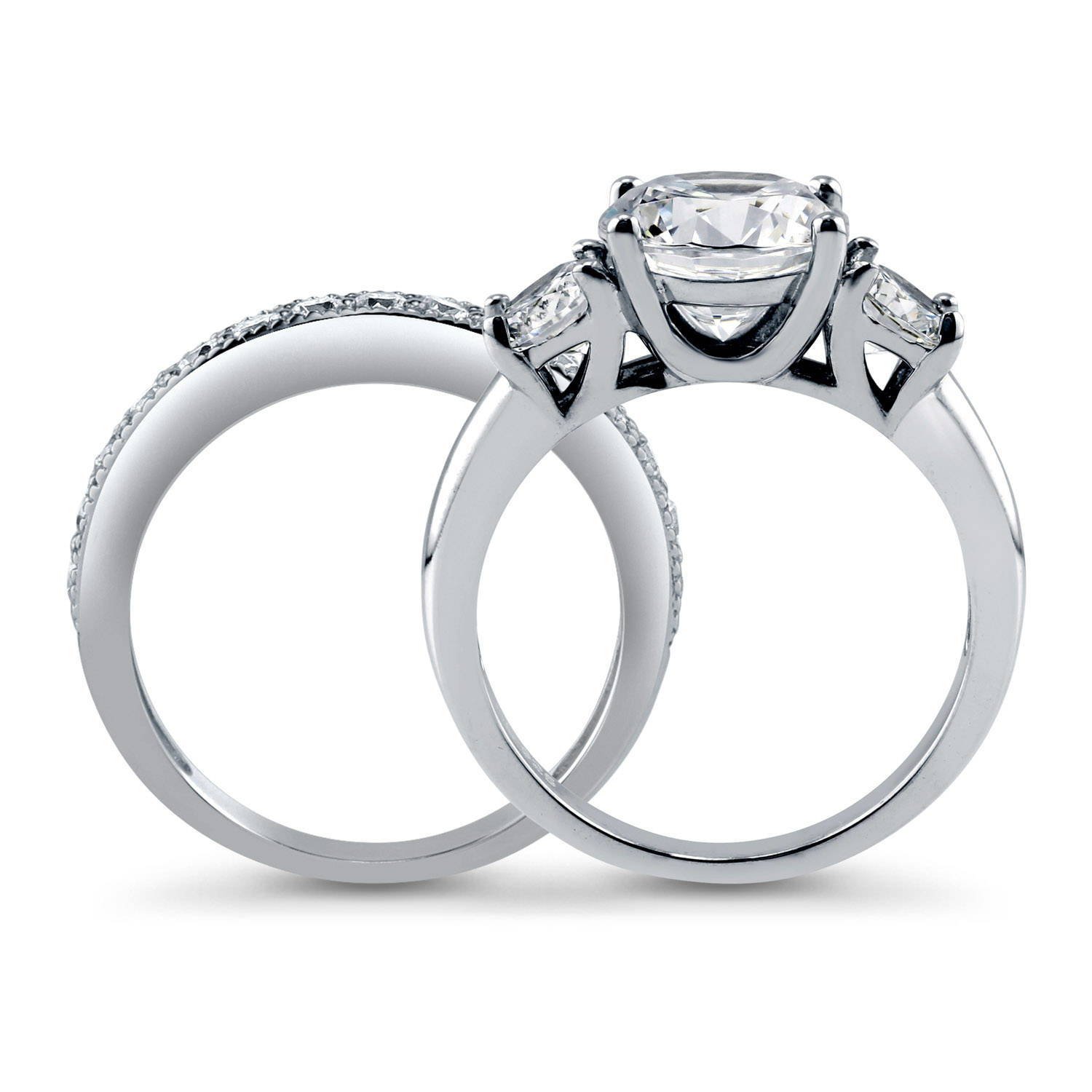 BERRICLE Sterling Silver 3-Stone Wedding & Engagement Ring Set for Women - 2.4 Carat Round Cut Cubic Zirconia CZ, Rhodium Plated, Sizes 4-10 | Perfect for Proposals, Anniversaries & Special Occasions