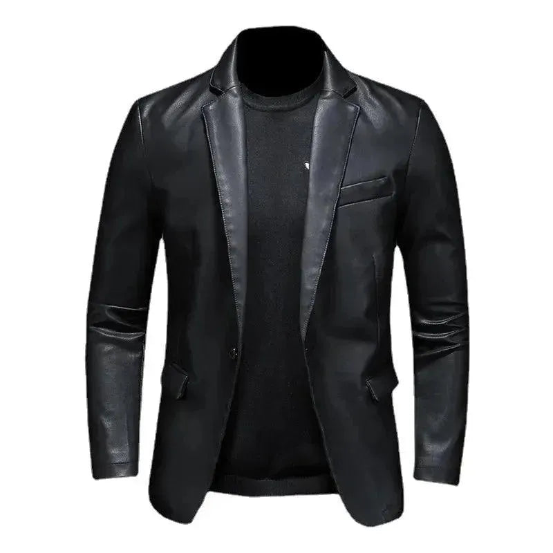 Stylish Black PU Leather Blazer for Men - Slim Fit Fashion Jacket for Business, Party & Formal Occasions