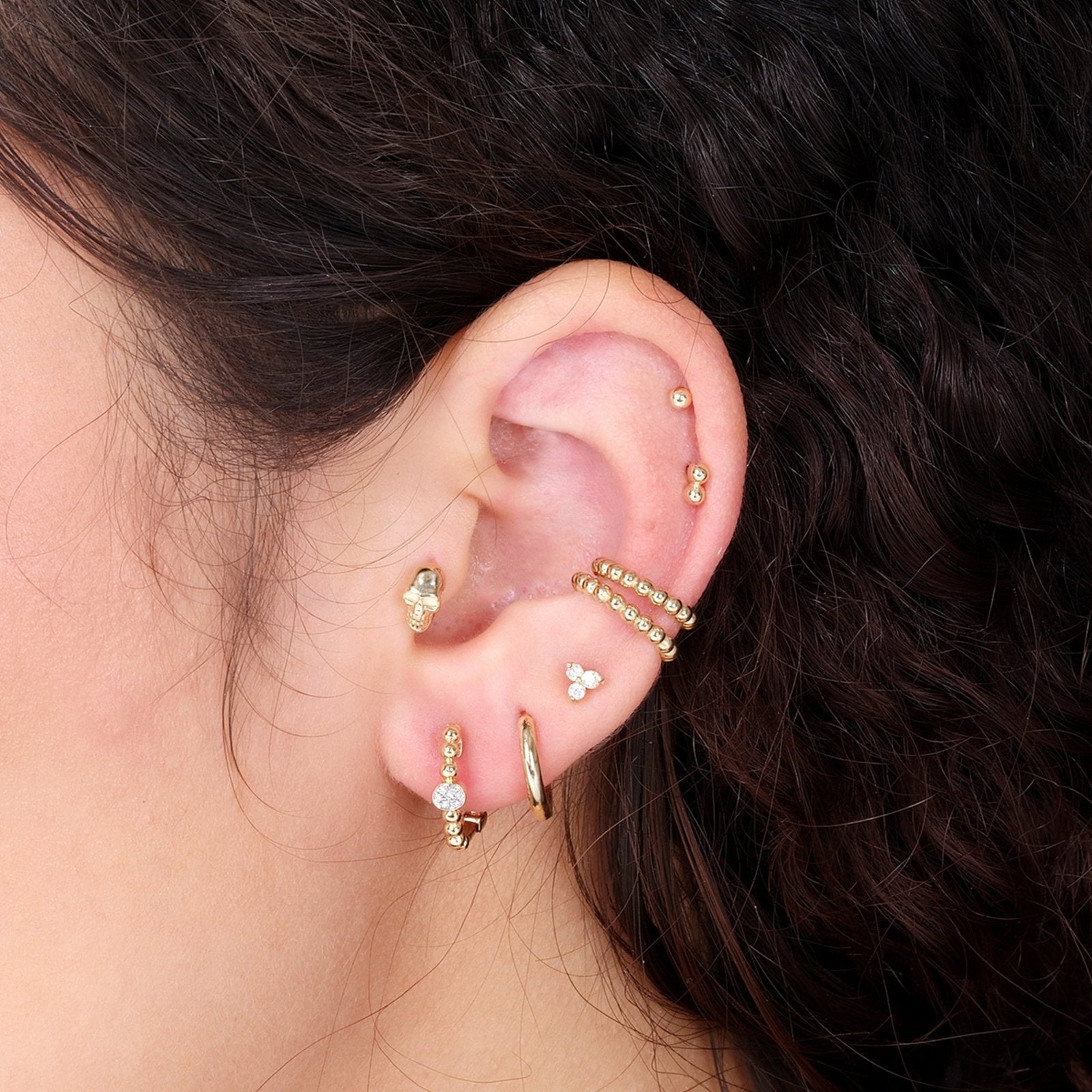 14K Solid Yellow Gold Beaded Ear Cuff - Elegant Non-Pierced Ear Jewelry for Women, Perfect for Parties, Weddings & Everyday Wear