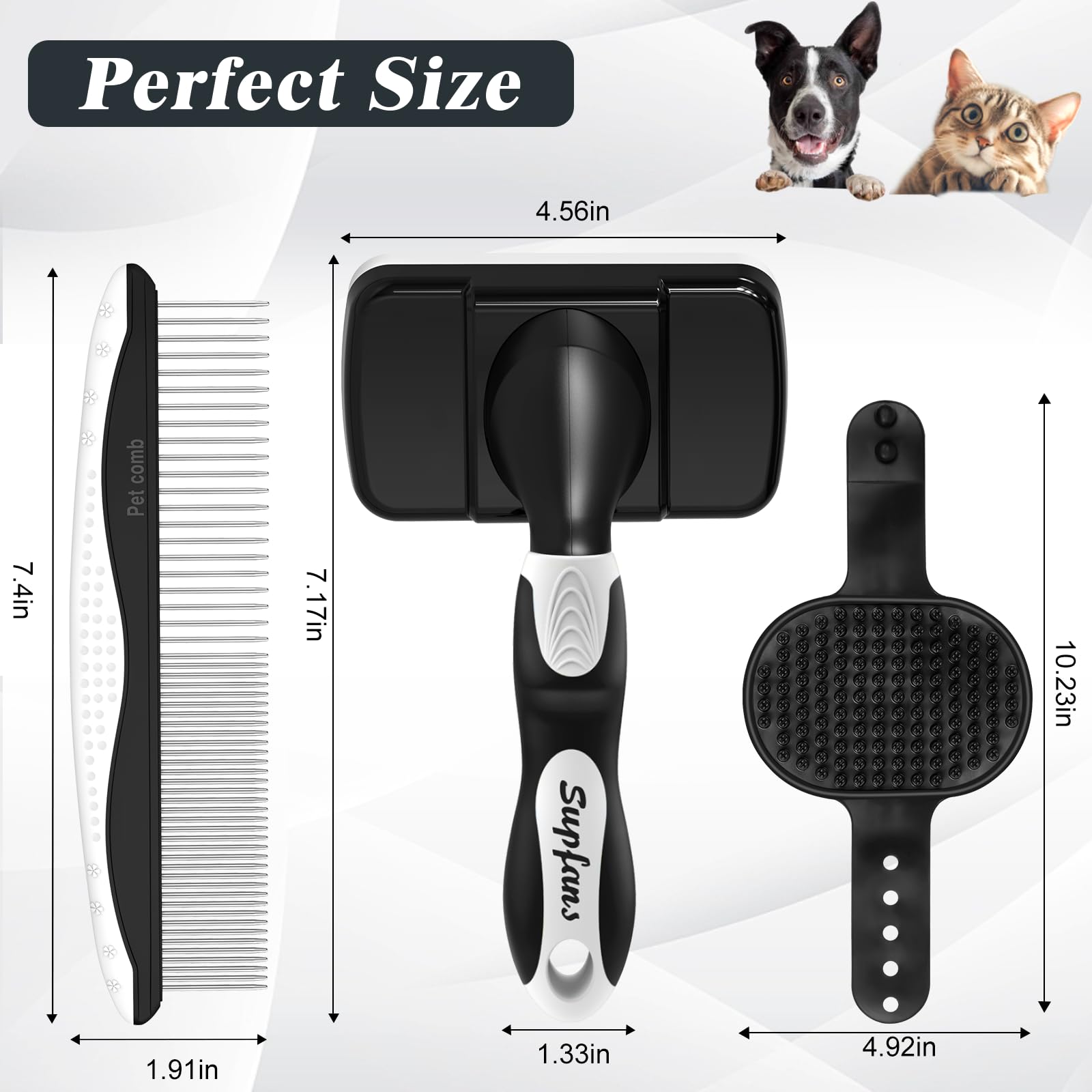 3PCS Dog Grooming Brush Set - Slicker Brush, Deshedding Brush & Bath Brush for Dogs & Cats - Gentle Pet Hair Removal & Detangling Tool for Long & Short Hair (White & Black) - Perfect for Home Grooming & Professional Pet Care