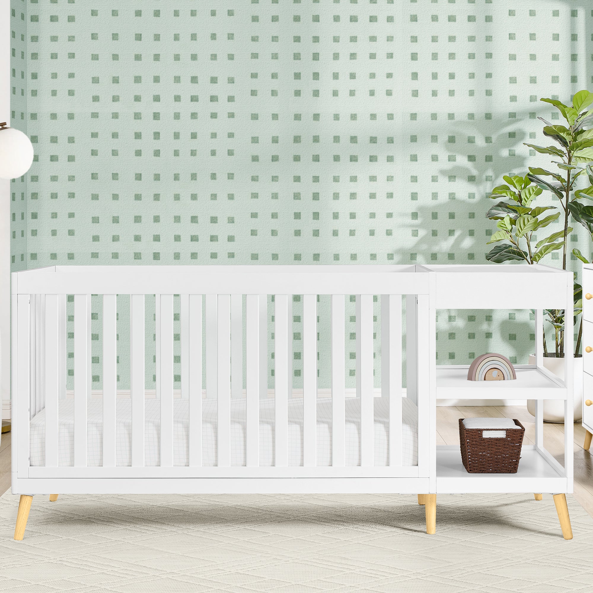 Essex 4-in-1 Convertible Baby Crib with Changer - White Nursery Furniture for Newborn to Toddler | Perfect for Bedroom, Daycare & Nursery Decor