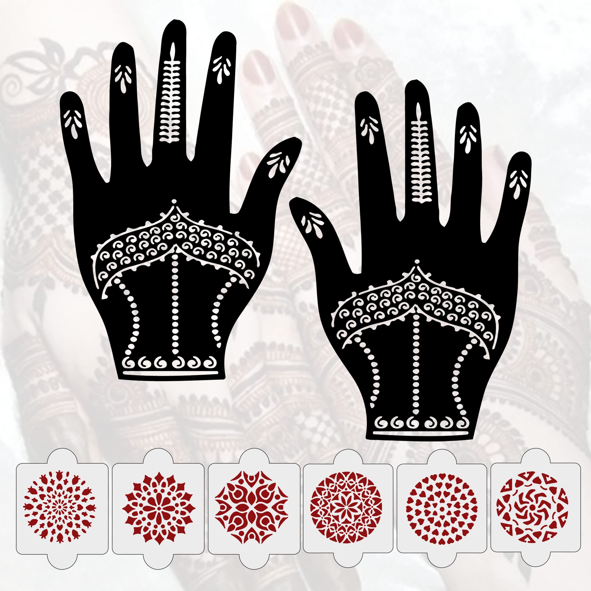 8 Pcs Reusable Henna Stencil Tattoo Kit - 2 Henna Stencils + 6 Laser Cut PVC Templates for Women, Girls & Kids | Easy DIY Mehndi Designs for Hands, Feet & Body | Perfect for Weddings, Parties & Festivals