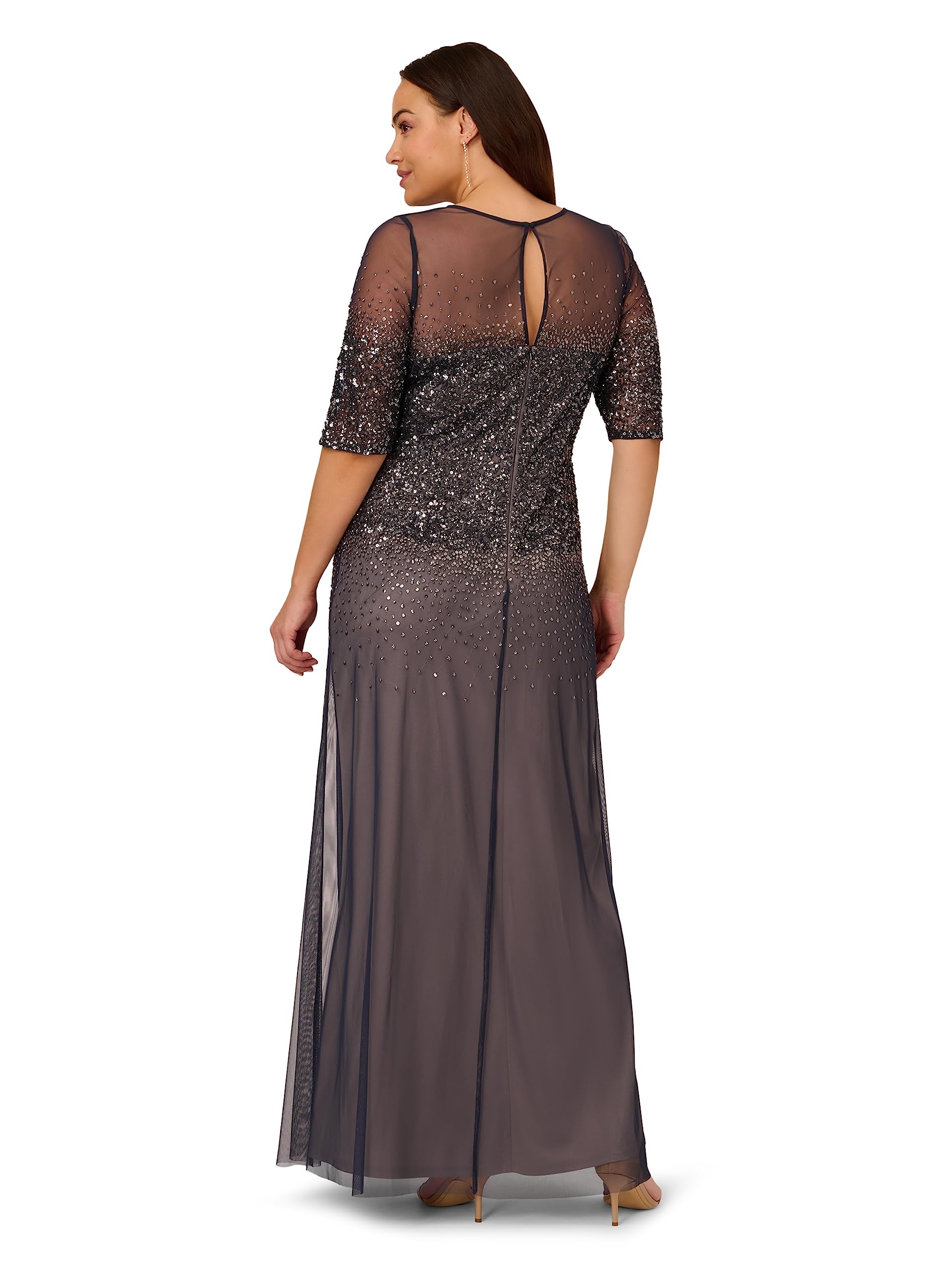 Adrianna Papell Women's Plus Size Beaded Illusion Gown - Elegant Formal Evening Dress for Weddings, Galas & Special Occasions