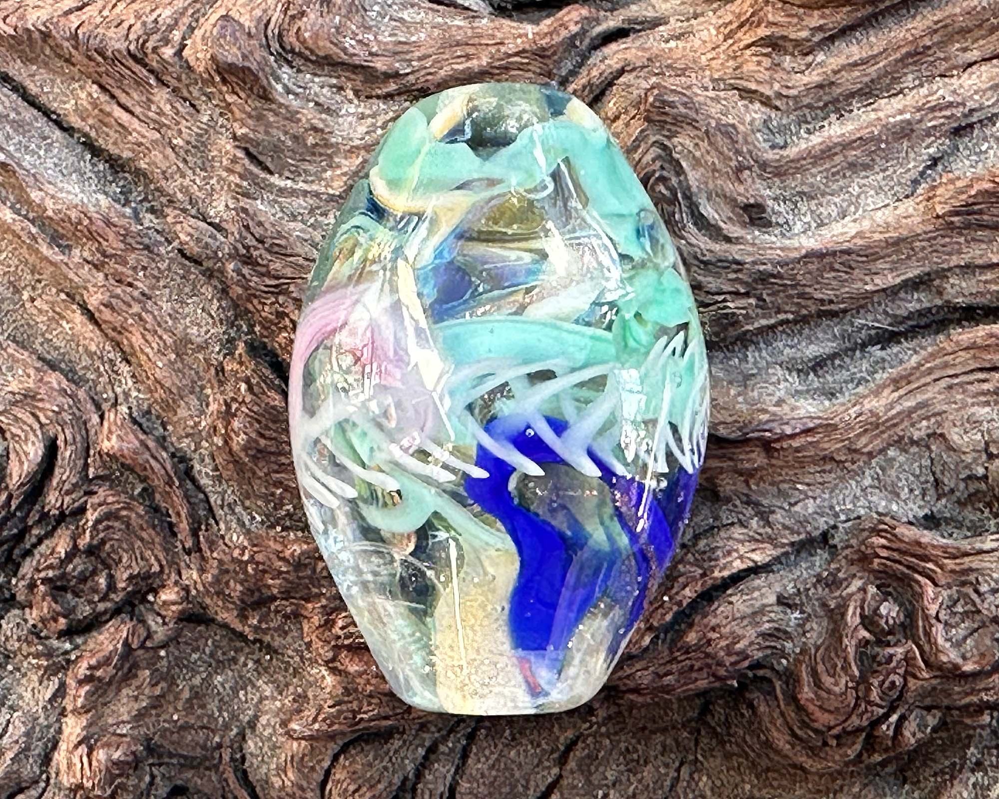 Enigmatic Azure Swirl Lampwork Glass Focal Bead SRA - Perfect for Jewelry Making, DIY Crafts & Beading Projects