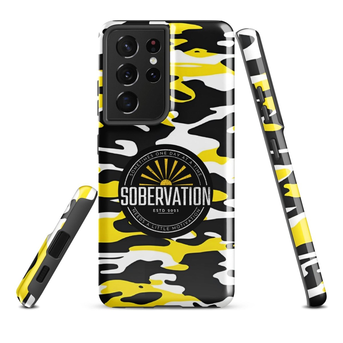 Sobervation Yellow Camo Samsung Phone Case - Stylish Protective Cover for Samsung Galaxy | Motivational Sobriety Gift for Recovery & Everyday Use