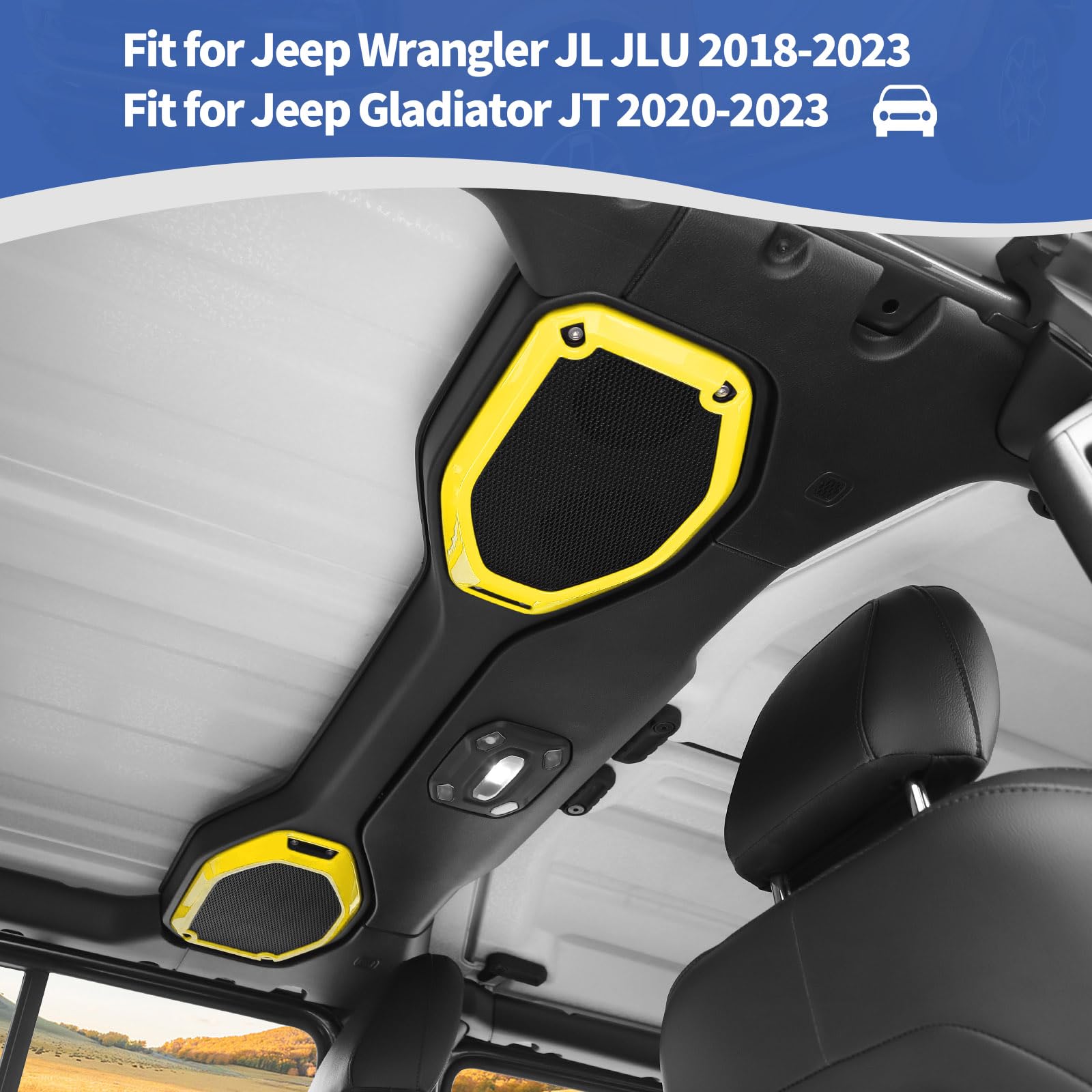 RT-TCZ Yellow Roof Speaker Cover Trim for Jeep Wrangler JL/JLU & Gladiator JT (2018-2023) - 2pcs Interior Accessories - Perfect for Off-Road Adventures & Custom Car Upgrades