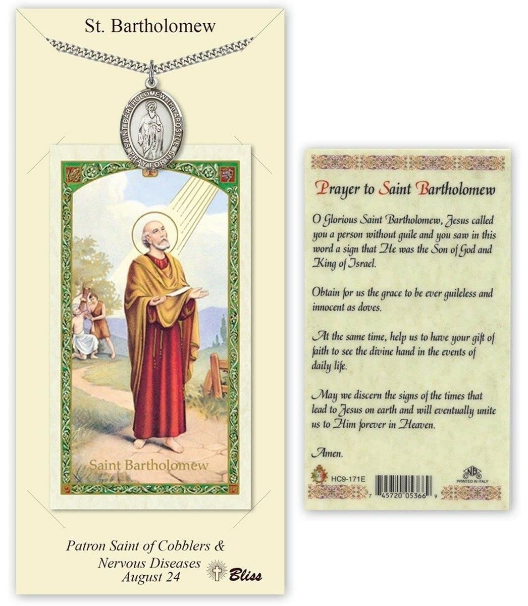 St. Bartholomew Apostle Medal in Pewter with Laminated Holy Prayer Card - Christian Religious Jewelry for Devotion, Gifts & Faith-Based Collections