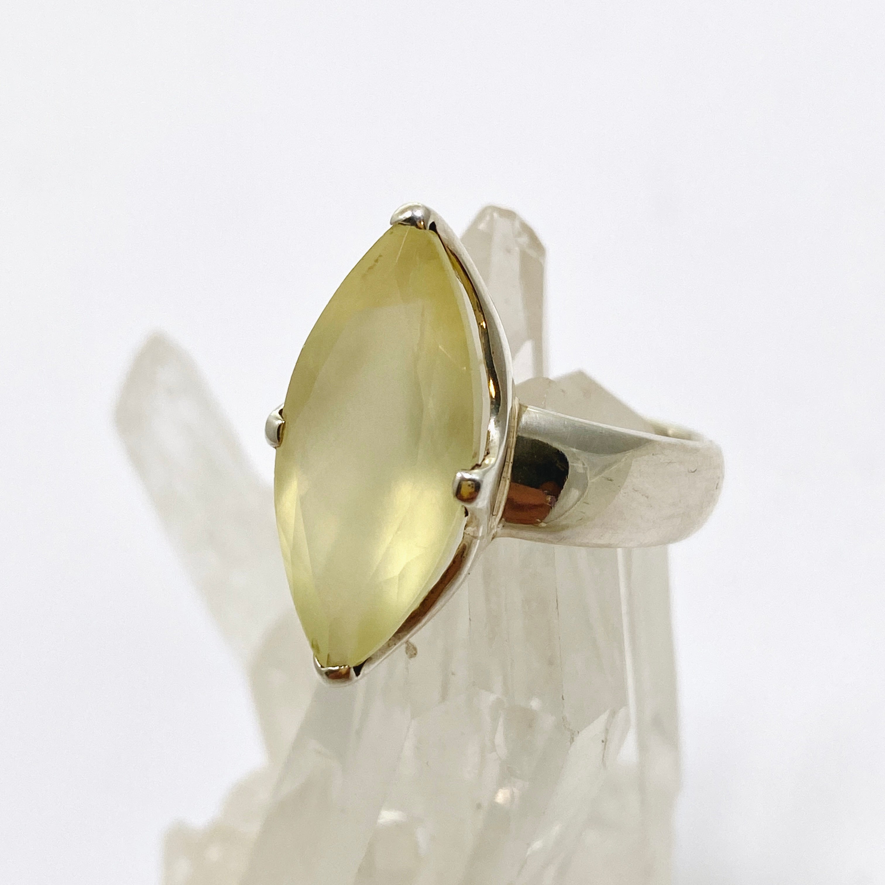 Prehnite Marquise Faceted Ring Size 7.5 - Dainty Green Gemstone Jewelry for Women - Perfect for Weddings, Engagements & Everyday Elegance