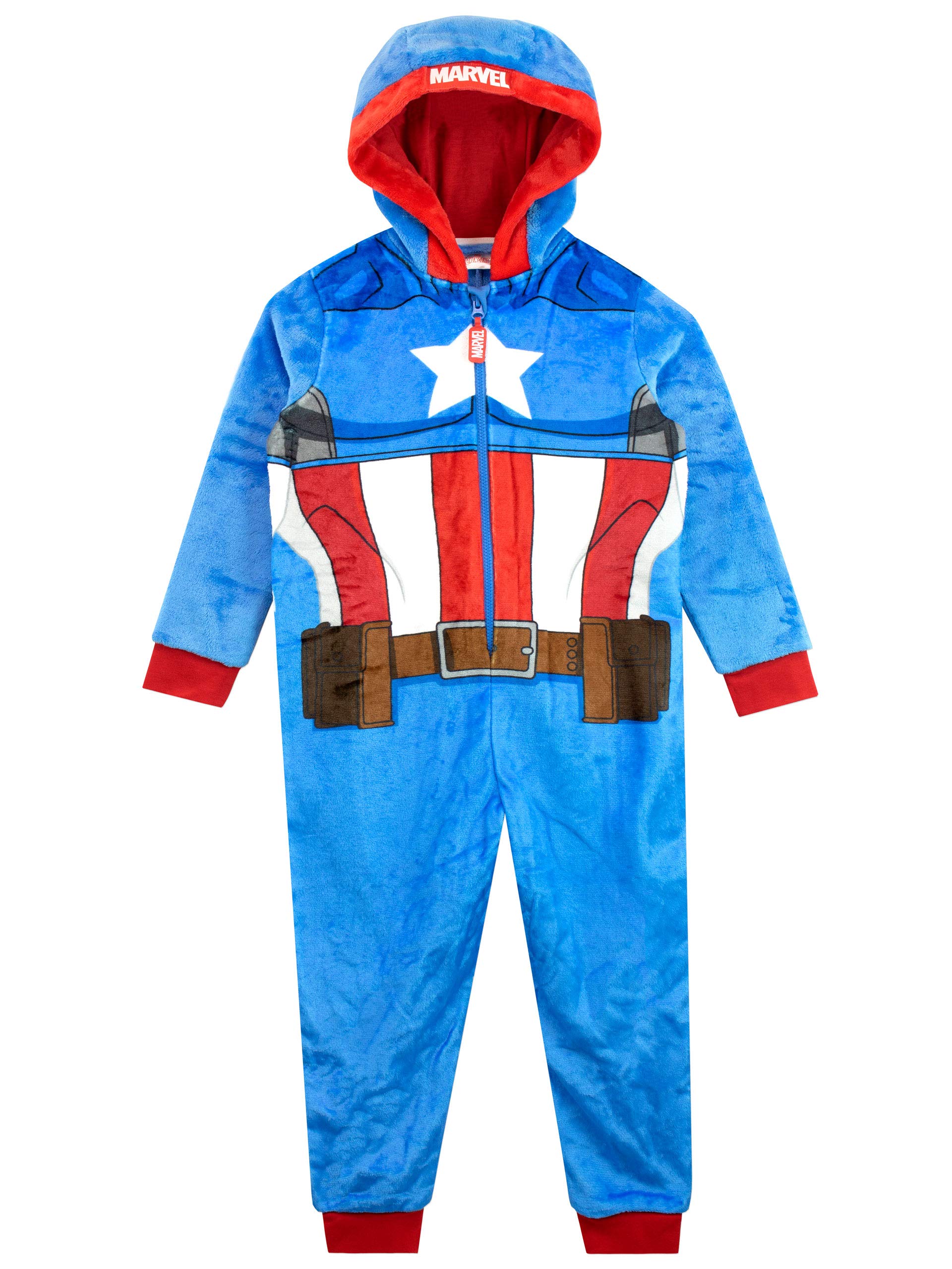 Marvel Boys' Captain America Onesie Pajamas - Superhero Costume for Kids & Toddlers - Soft & Comfortable Sleepwear for Halloween, Cosplay & Birthday Parties