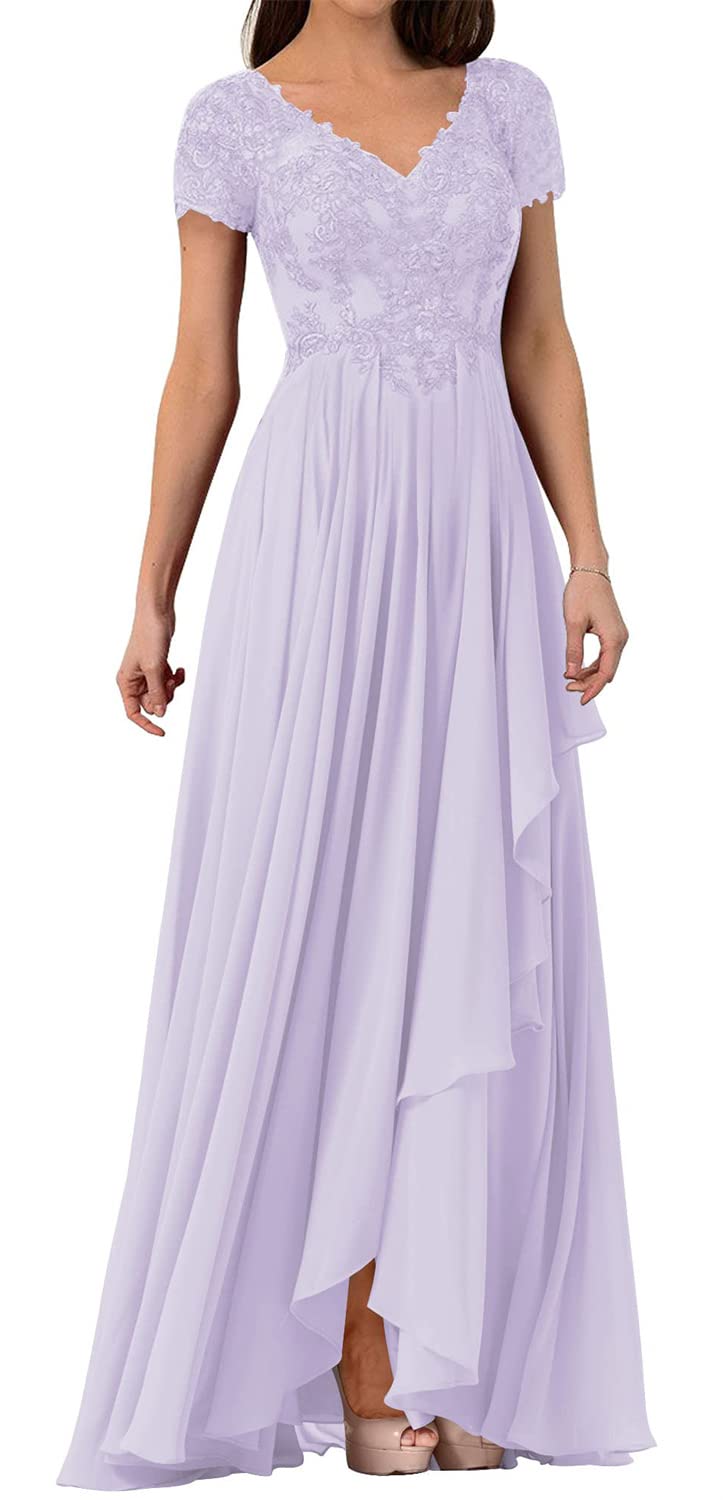 Elegant Mother of The Bride Dress - Lace Formal Evening Gown with Chiffon Details for Wedding Guest - Women's Short Sleeve Dress - Perfect for Weddings, Parties & Special Occasions