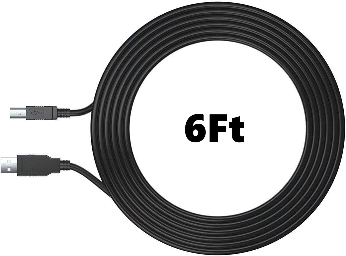 6Ft USB 2.0 Printer Cable for Epson, HP, Canon, Samsung - High-Speed Compatible with OfficeJet, LaserJet, Envy, Expression Home XP-320, Brother Printers & Silhouette Cameo Scanners - Perfect for Home Office & Small Business Printing Needs