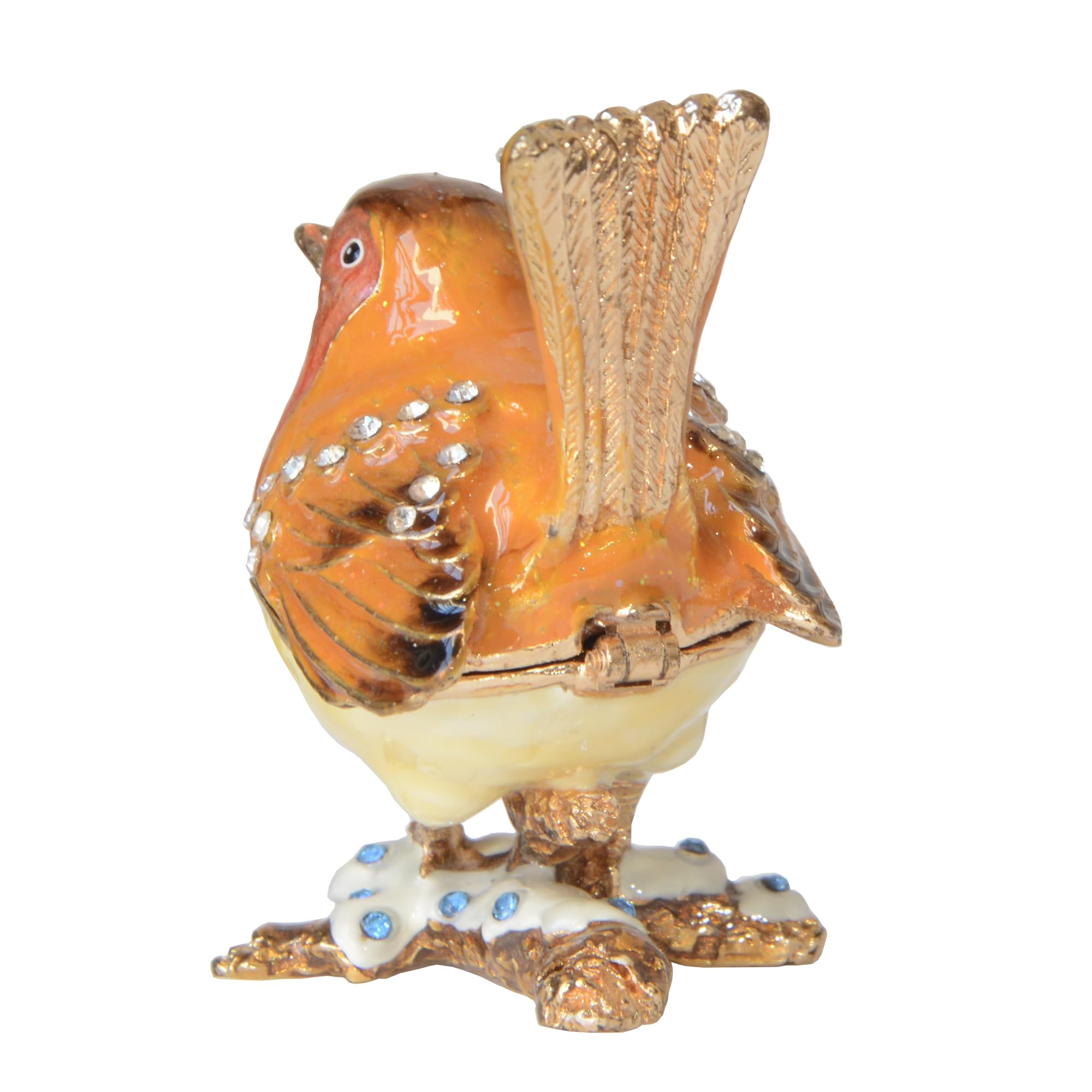 Hand Painted Robin Bird Trinket Box - Jewelry Storage Box with Hinged Lid, Ring & Earring Holder - Decorative Collectible Bird Figurine for Home Decor, Gift Giving & Jewelry Organization