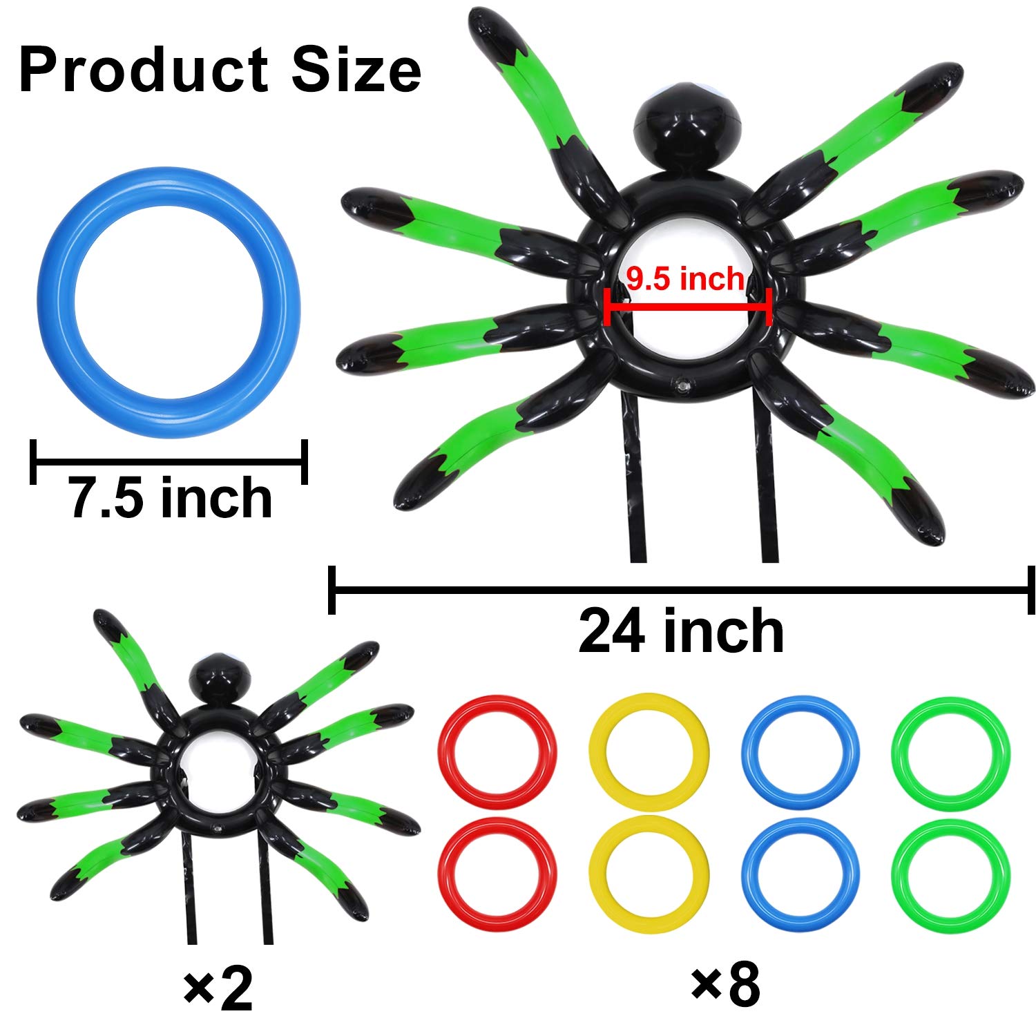 10 PCS Giant Halloween Ring Toss Game Set - Inflatable Spider Toy for Kids & Adults - Indoor/Outdoor Carnival Party Games - Perfect for Halloween Parties, School Events & Family Gatherings (Includes 2 Giant Spiders & 8 Rings)