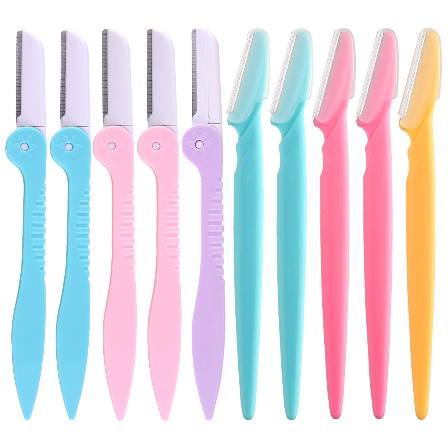FEPITO 10-Pack Eyebrow Razors for Women & Men - 5 Foldable & 5 Unfoldable Eyebrow Trimmers - Facial Hair Remover for Precise Shaping & Grooming - Perfect for Eyebrows, Upper Lip, Chin & Peach Fuzz Removal at Home or Travel